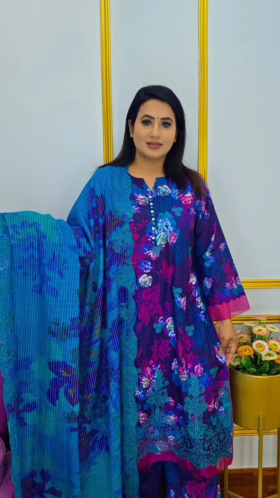 Ready Three Piece Digital Print & Embroidered Women Dress