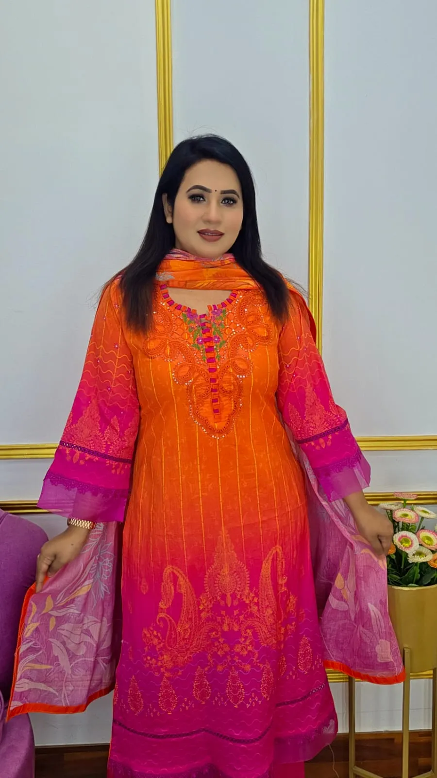 Pure Cotton Ready Three Piece Embroidery Work Dress