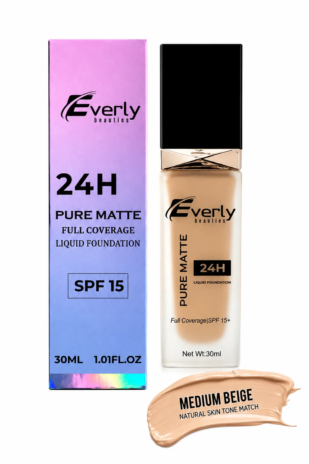 Everly Beauties Pure Matte Full Coverage Liquid Foundation Medium Beige