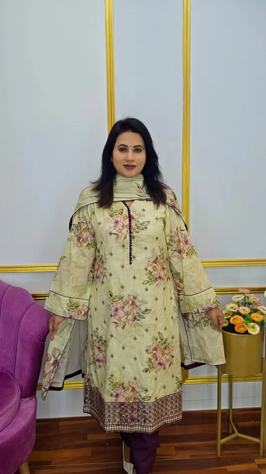 Ready-to-Wear Pure Cotton Three Piece with Digital Print & Embroidery for Women