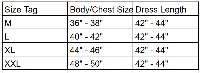 Product size chart image