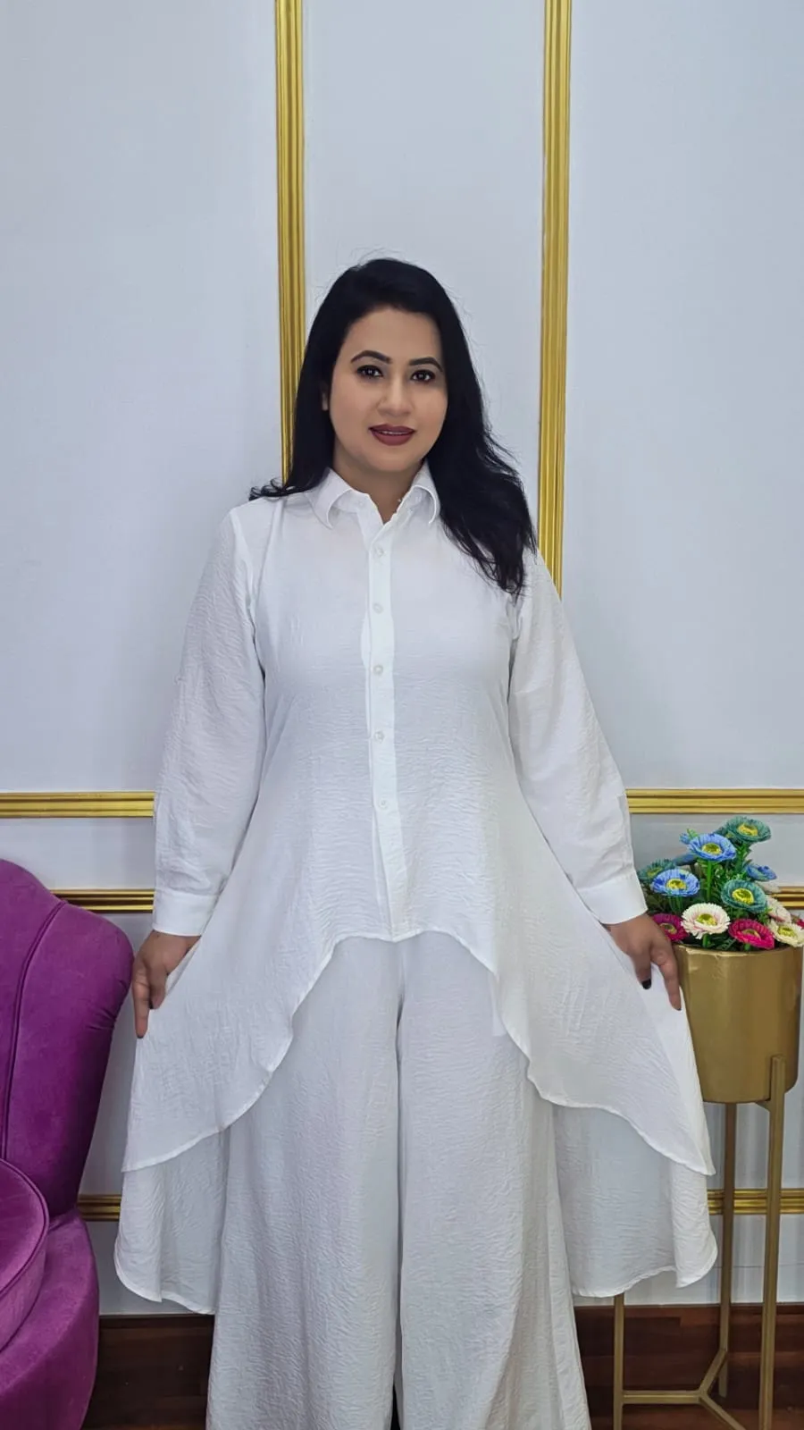 Co-ords Set – Korean Georgette Open Button Design