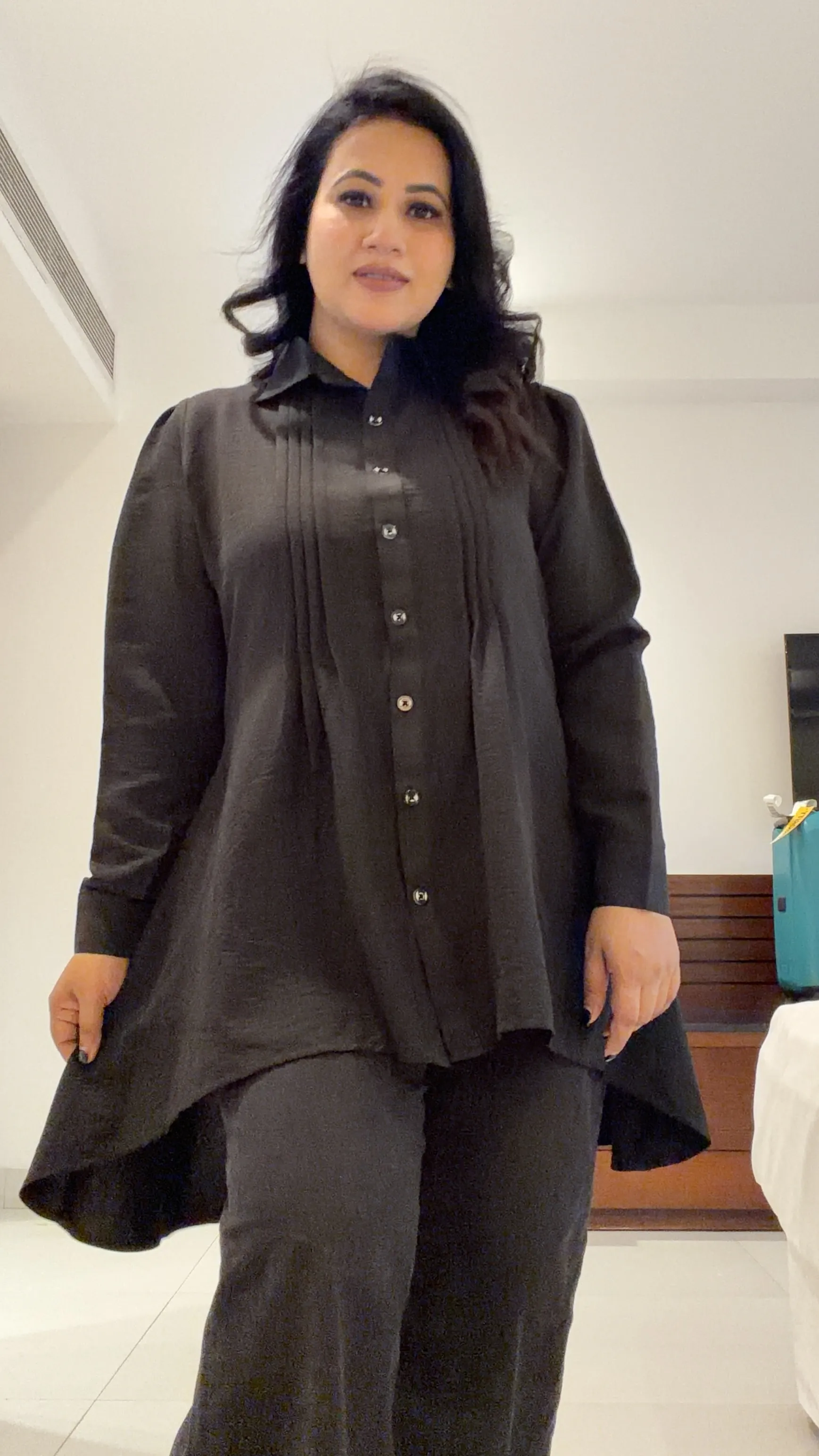 Premium Georgette High-Low Long Top with Shirt Collar for Women