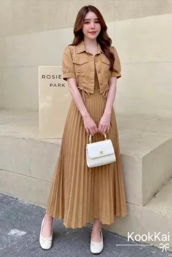 Thai Imported Pleated Shirt Dress for Women