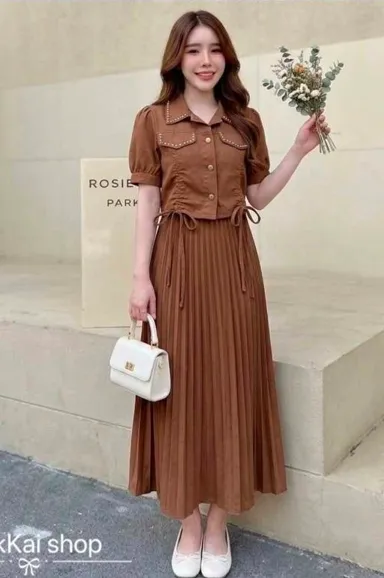 Thai Imported Pleated Shirt Dress