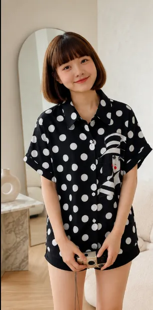 Imported Thai Georgette Short Shirt - Black