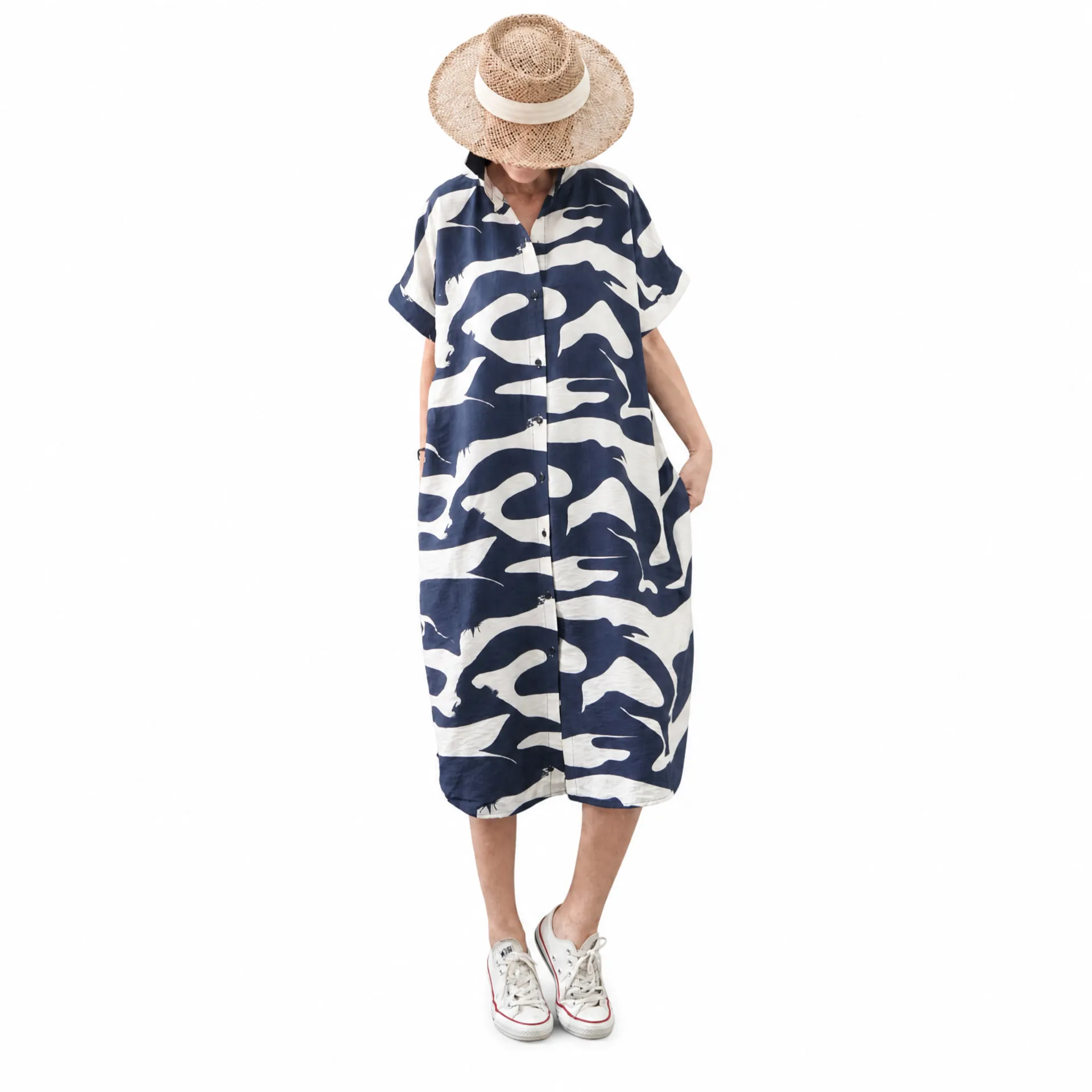 Imported Thai Oversized Shirt Dress | Trendy Full Button Short Sleeve Dress