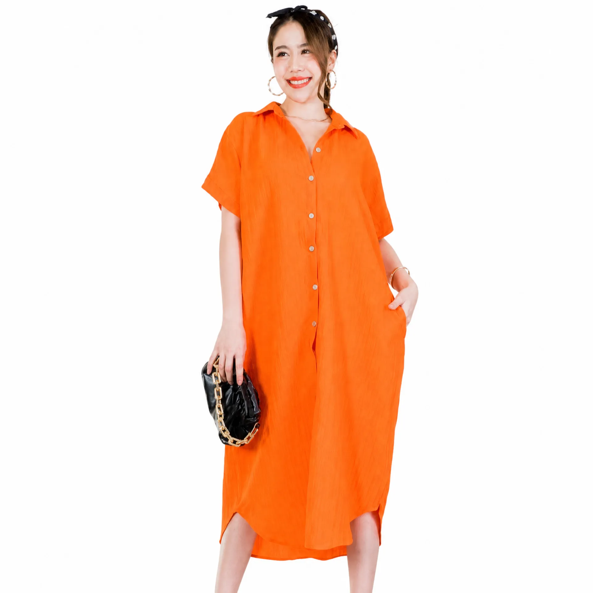 Imported Thai Georgette Oversized Shirt Dress | Rose Pink Trendy Long Dress
