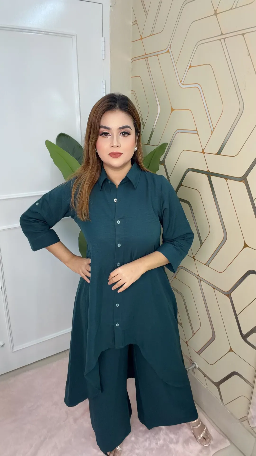 Premium Korean Georgette Co-ords Set Open Button Stylish Women’s Outfit