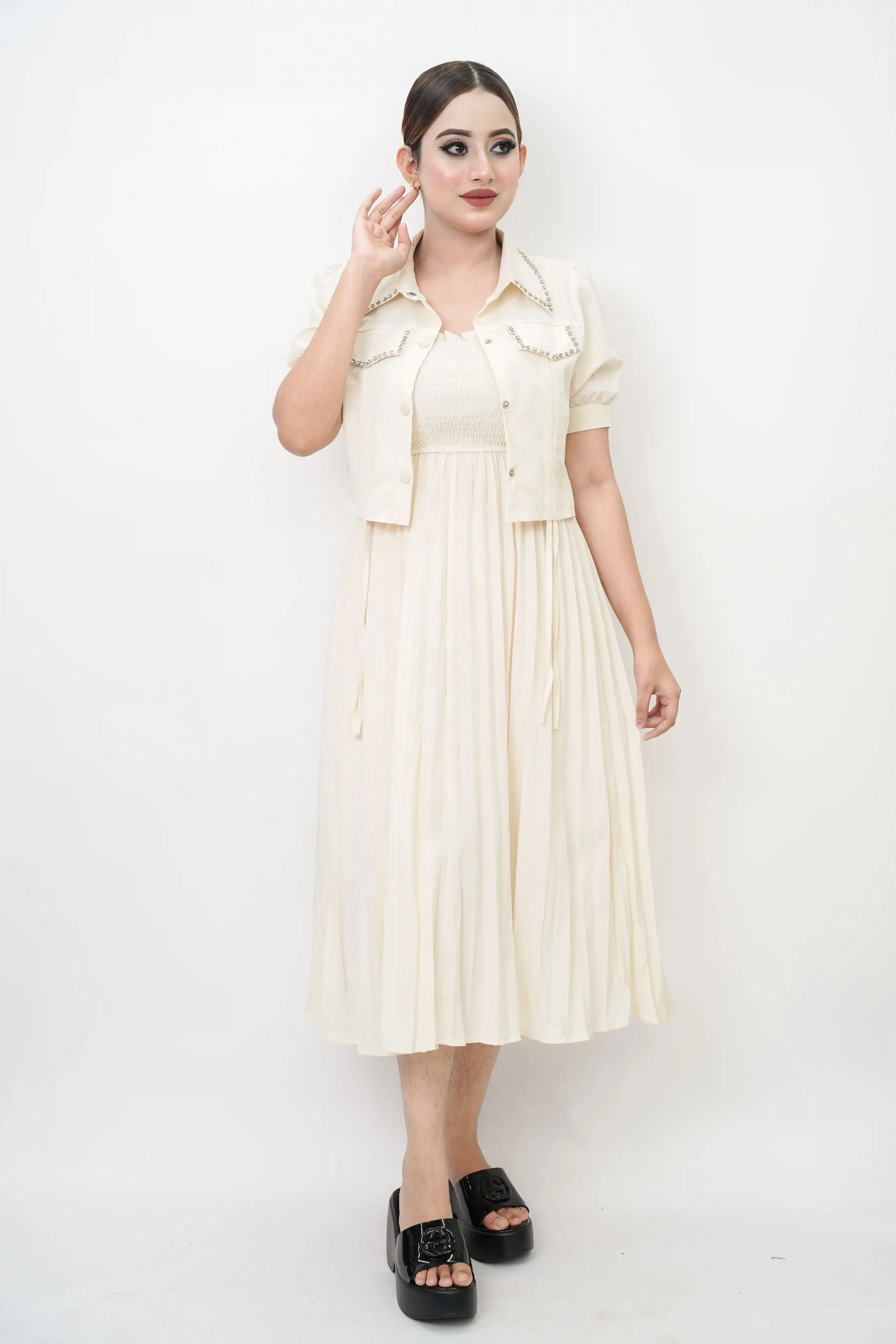 Thai Imported Pleated Shirt Dress