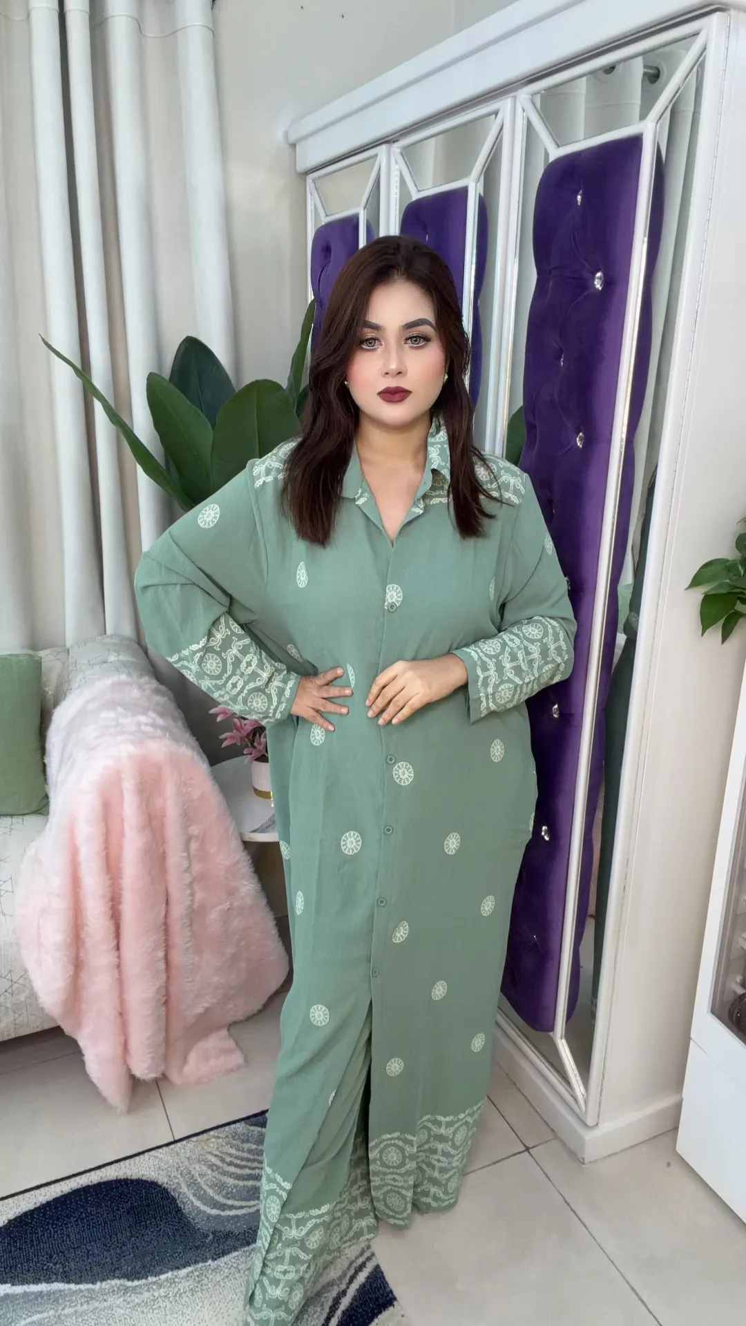 Imported Thai Co-ords Set Full Sleeve Printed Border Design Women’s Outfit