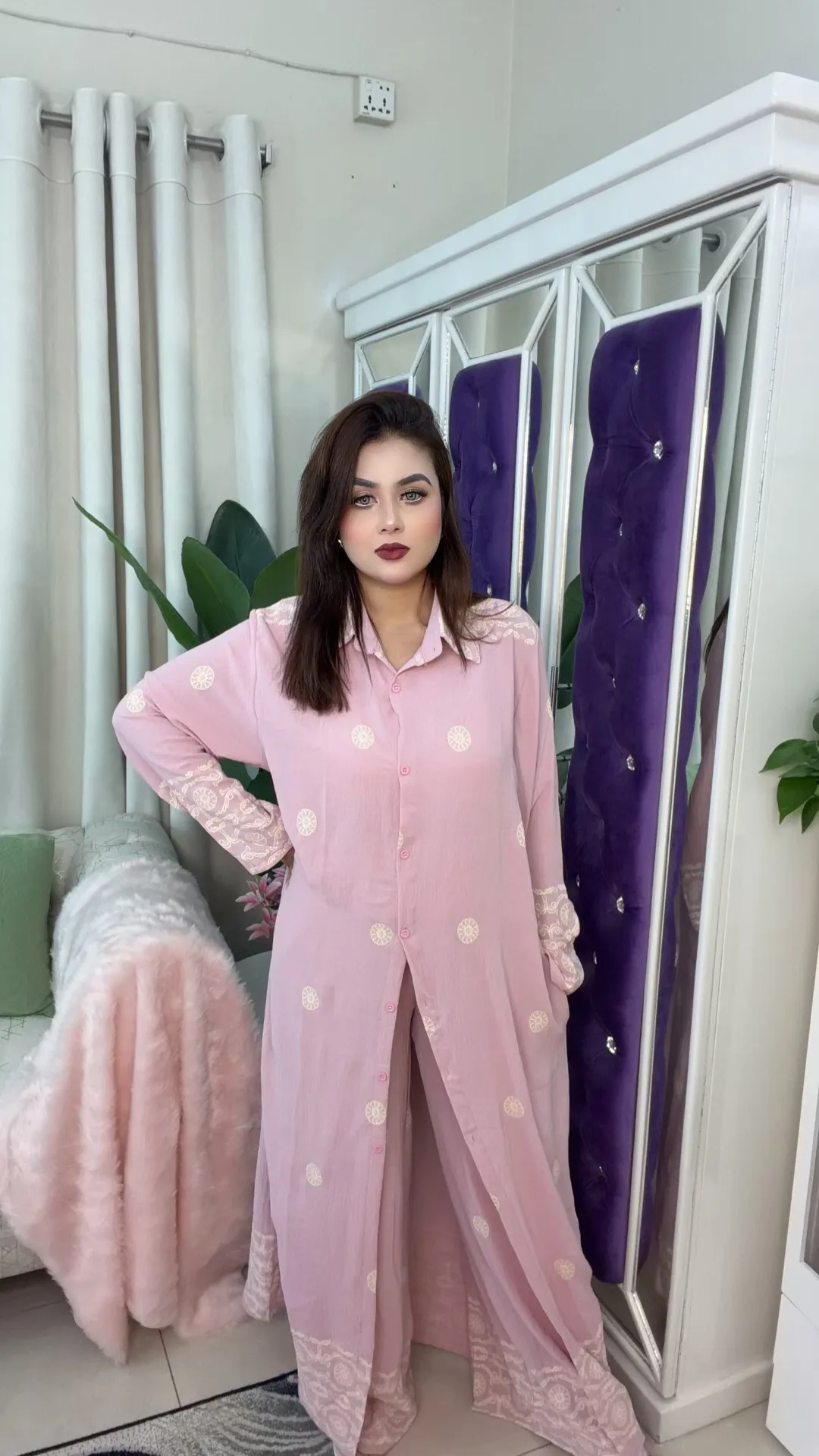 Imported Thai Co-ords Set Full Sleeve Printed Border Design Women’s Outfit