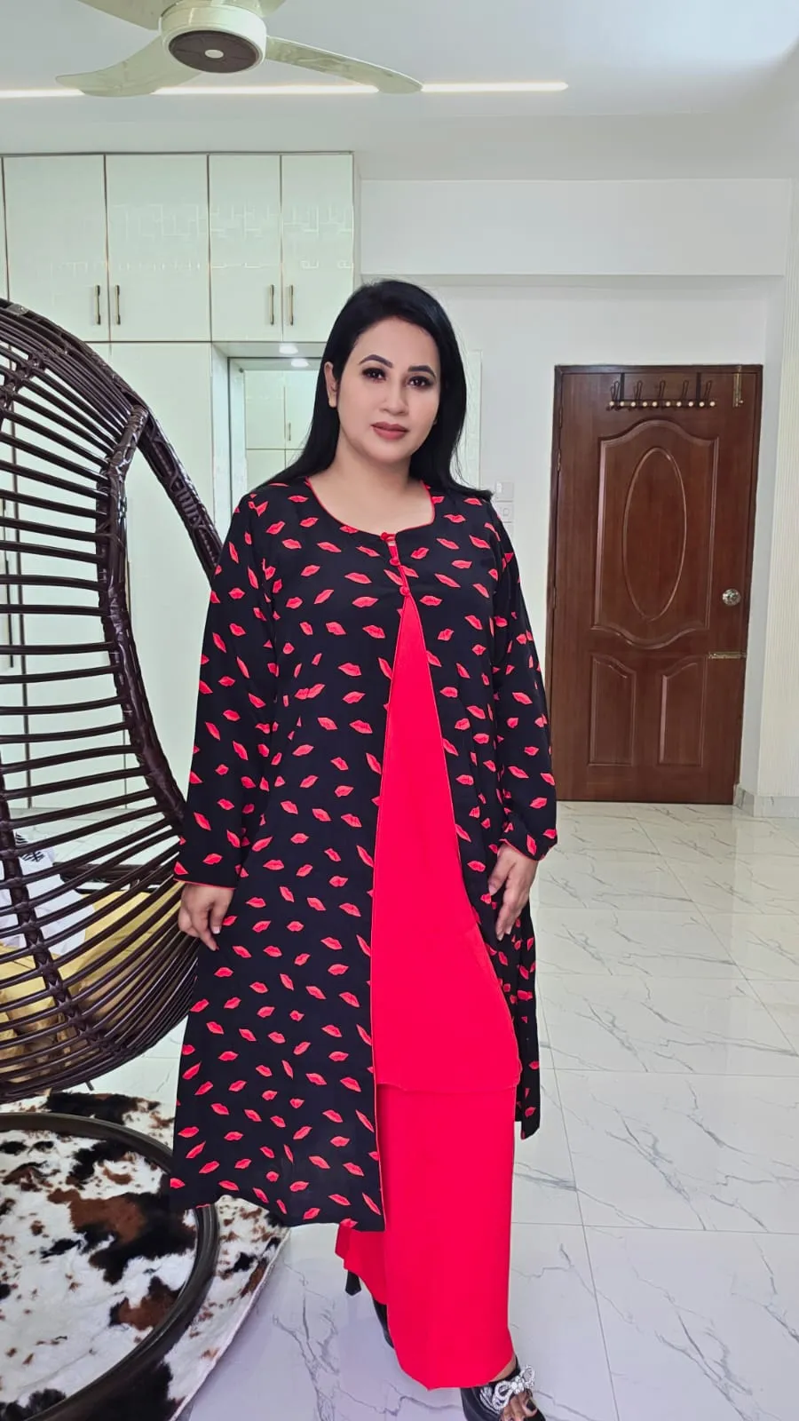 Three Part Kurti Set Dubai Cherry Inner Georgette Shrug Women’s Outfit