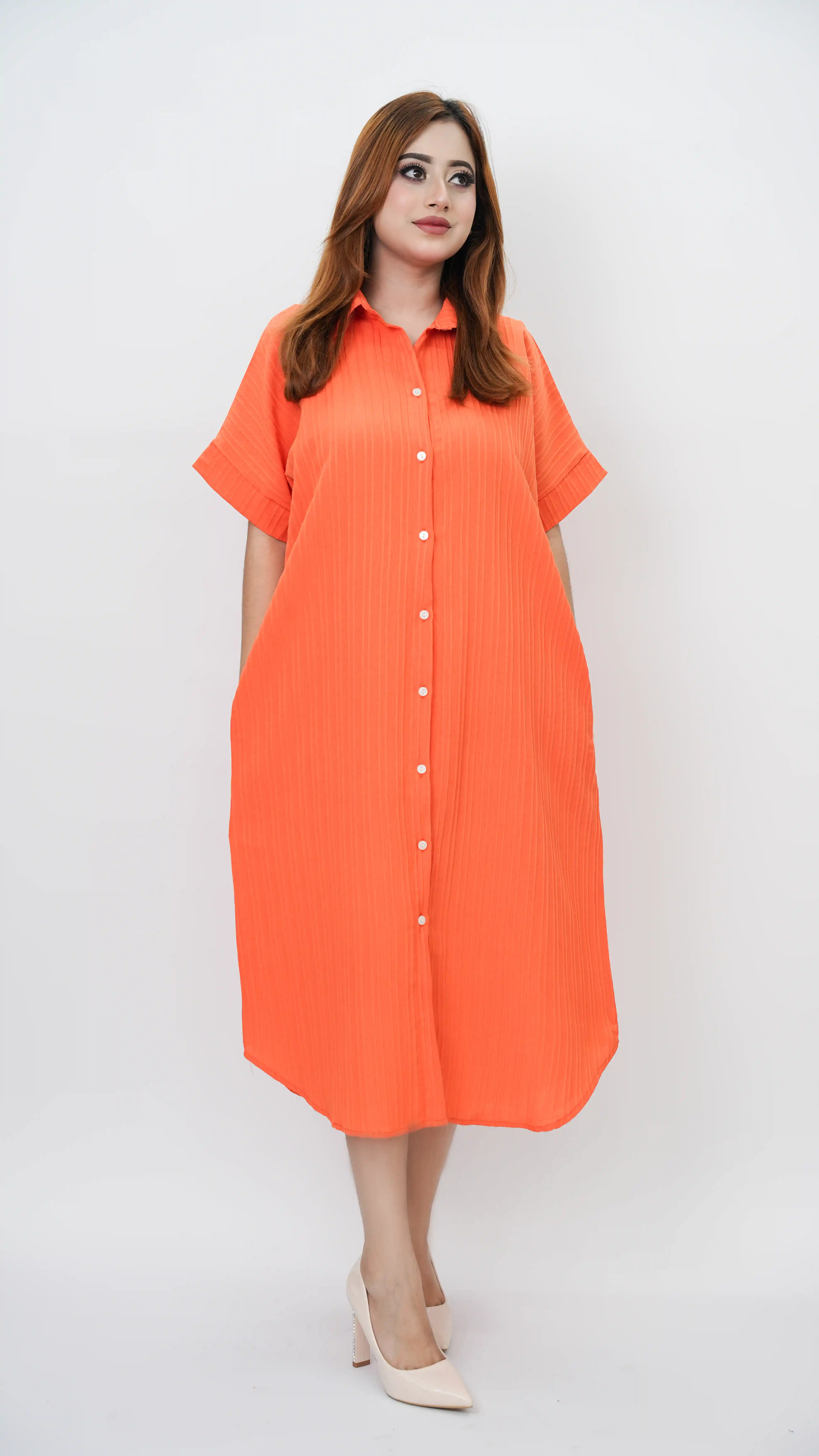 Imported Thai Georgette Oversized Shirt Dress | Rose Pink Trendy Long Dress