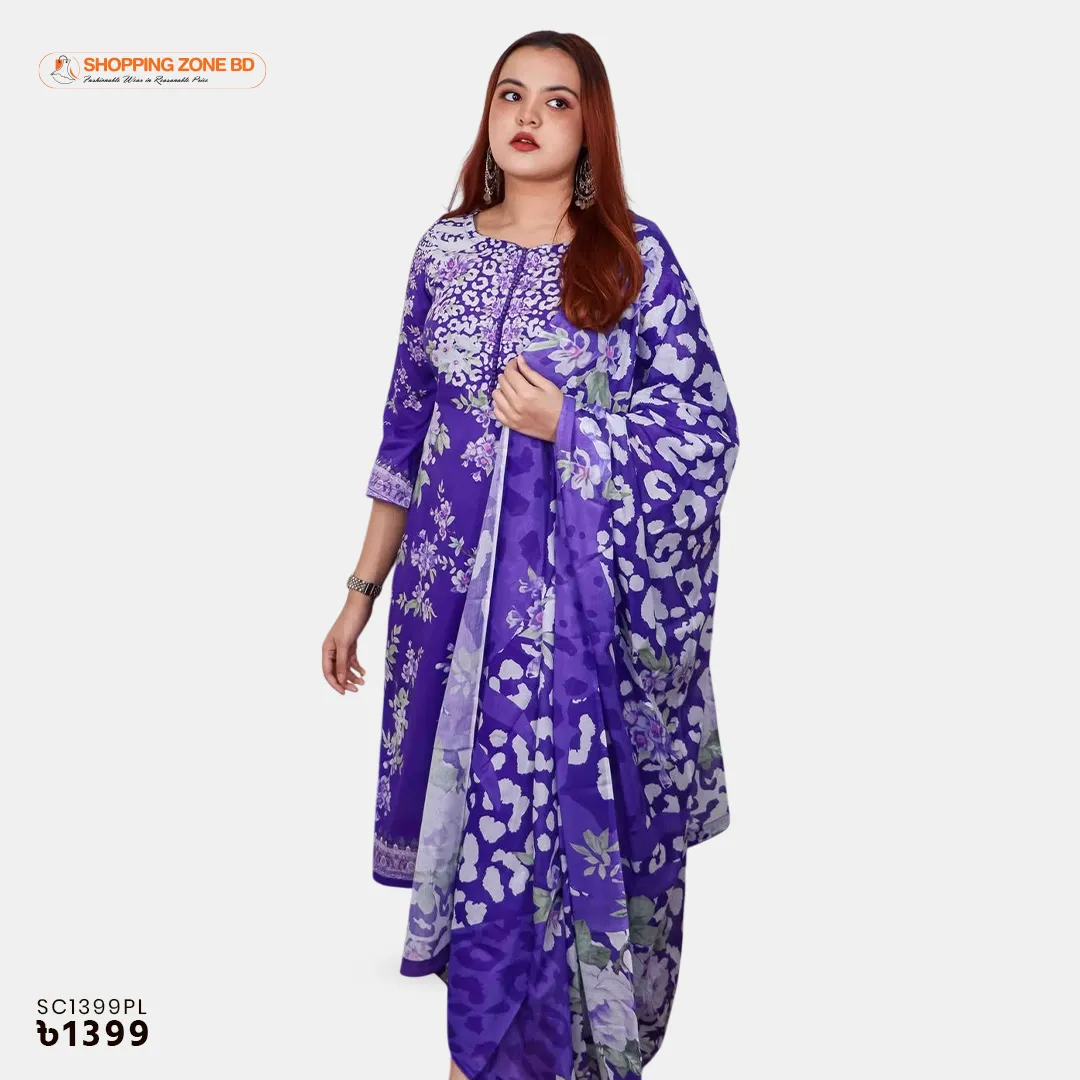 Zam Zam Cotton Unstitched Three Piece – Purple (Block Print)