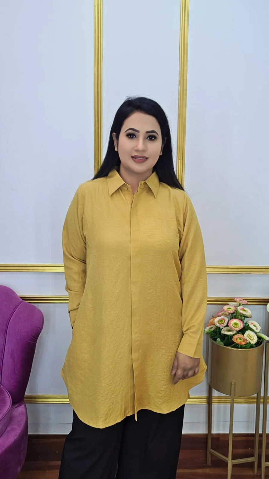 Semi Long Georgette Top for Women Stylish Open Button
