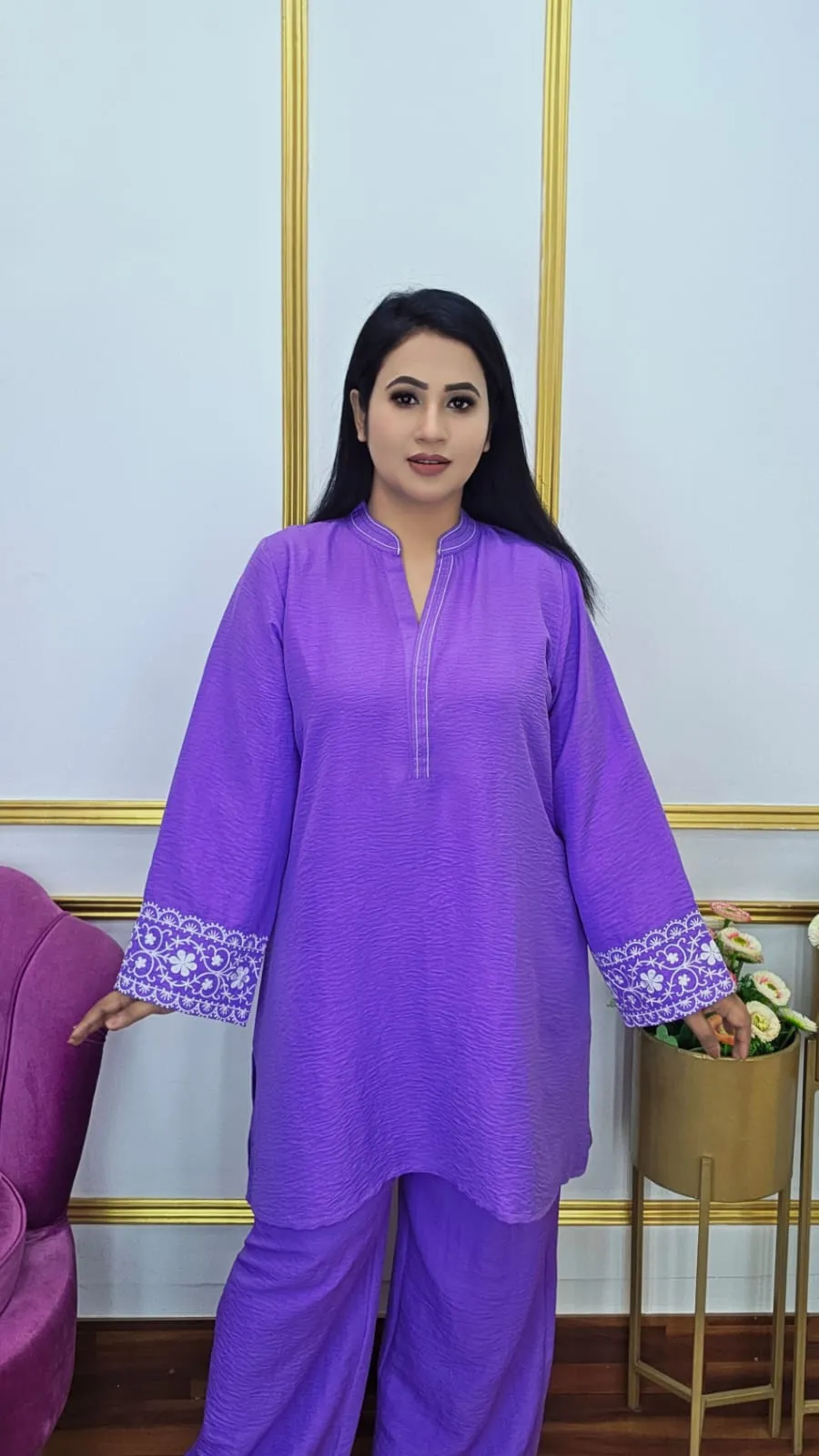 Self Embossed Korean Georgette Co-ords Set for Women