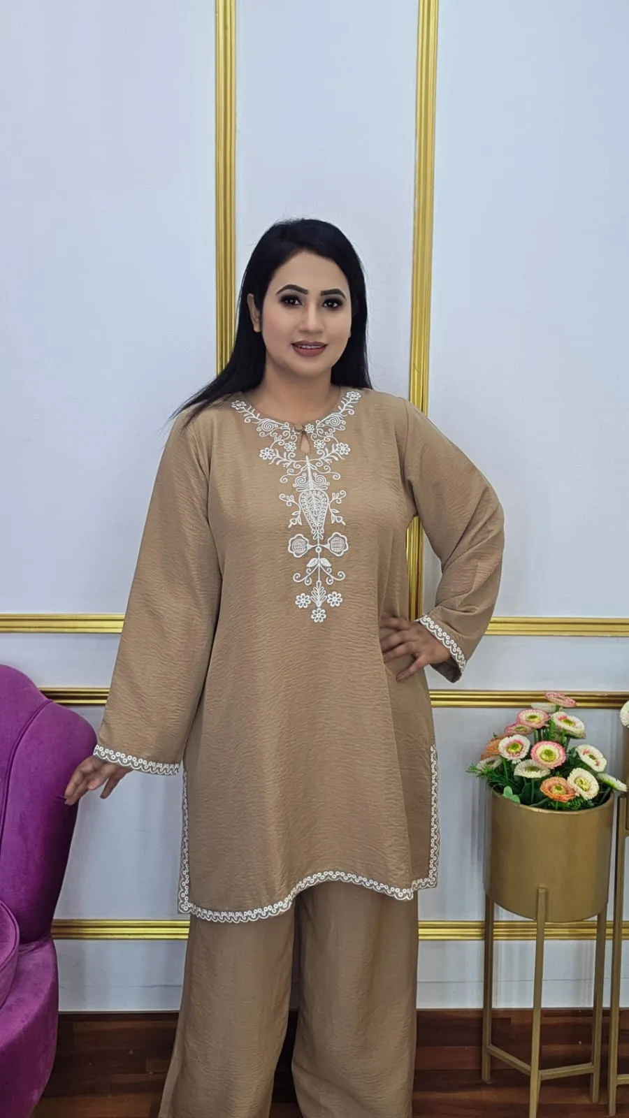 Embroidered Korean Georgette Co-ords Set for Women