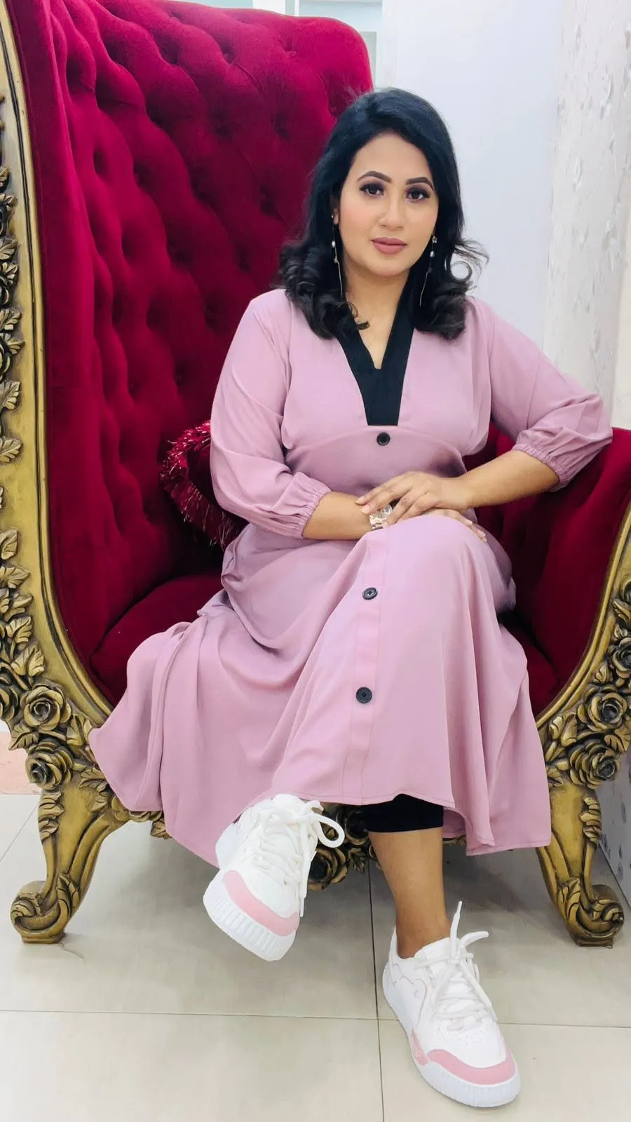 Dubai Cherry Semi Long Gown for Women Elegant Stylish Dress