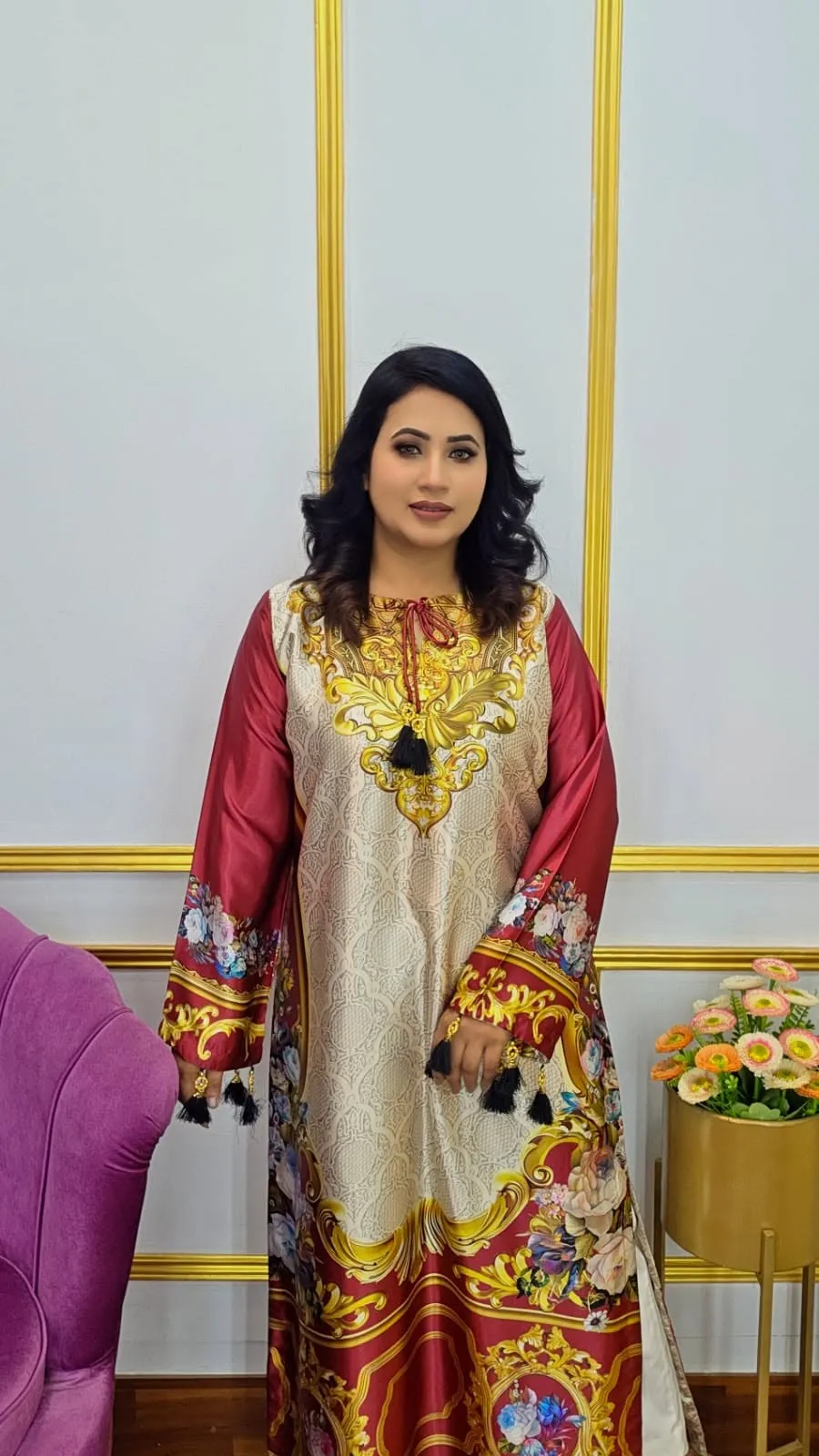 Luxury Silk Long Tunic Kurti Digital Print Full Sleeve
