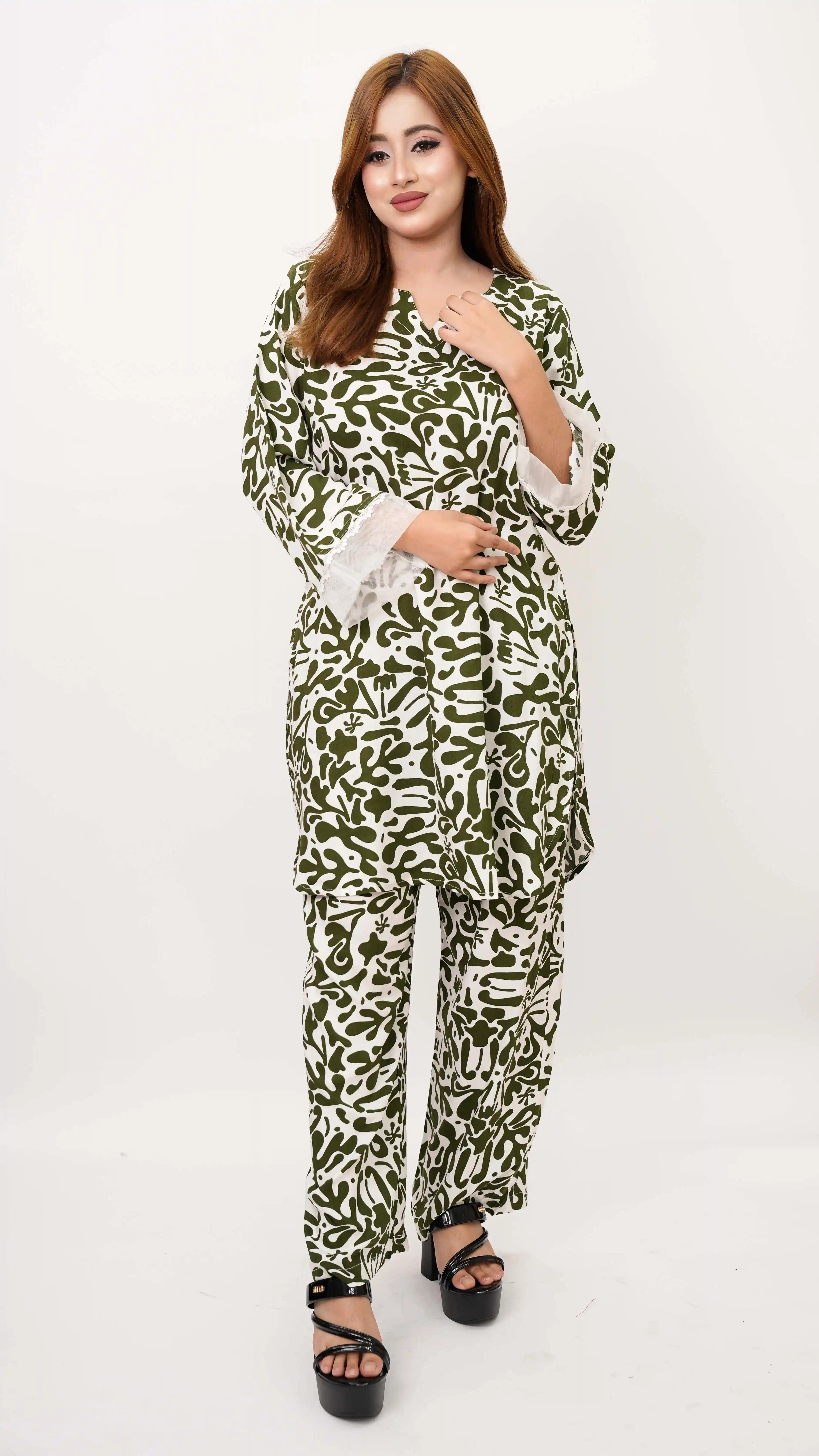 Imported Linen Co-ords Set with Lacing Full Sleeve Design