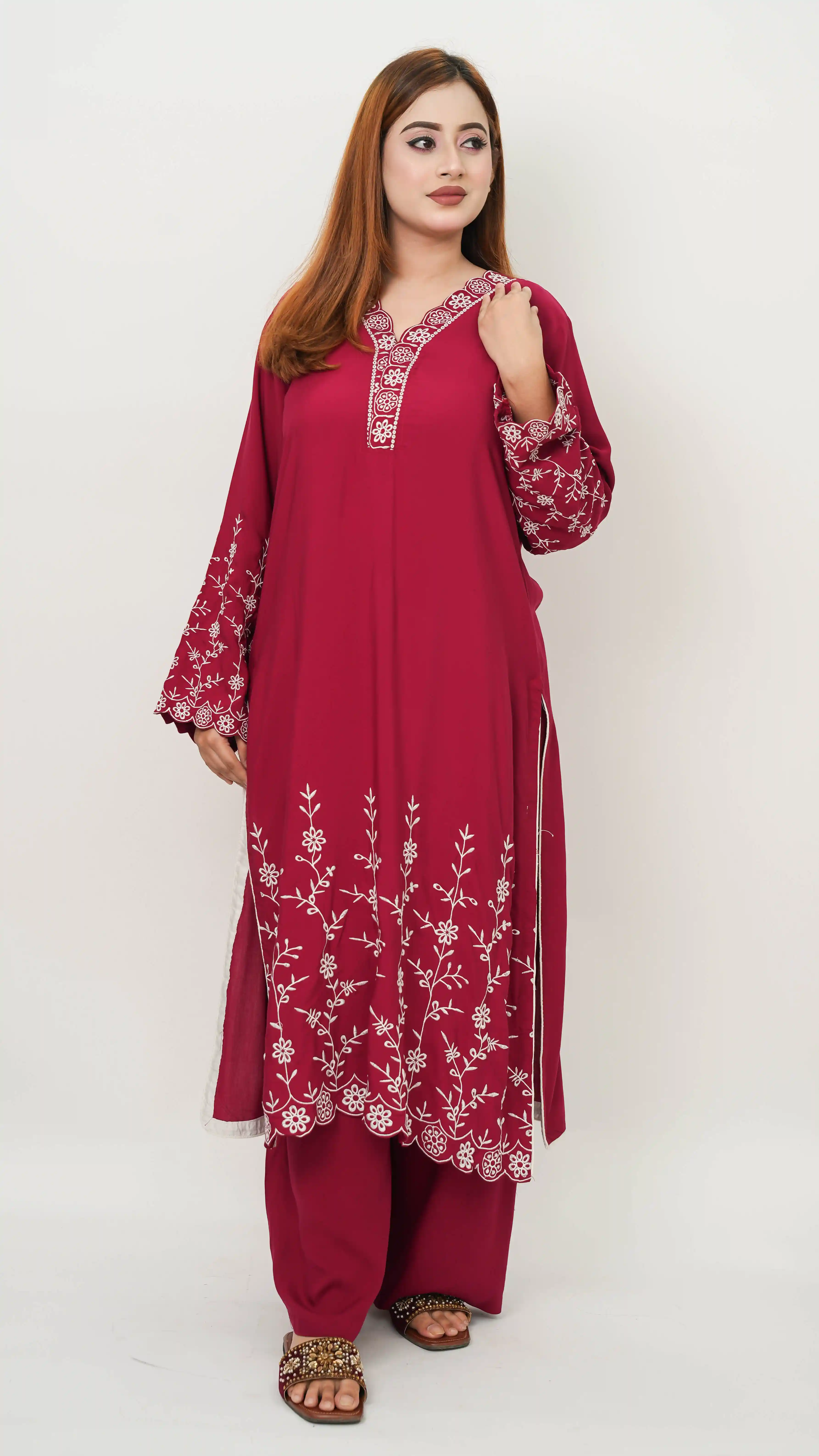 Imported Linen Co-Ord Set – Embroidered with Cord Piping Detail