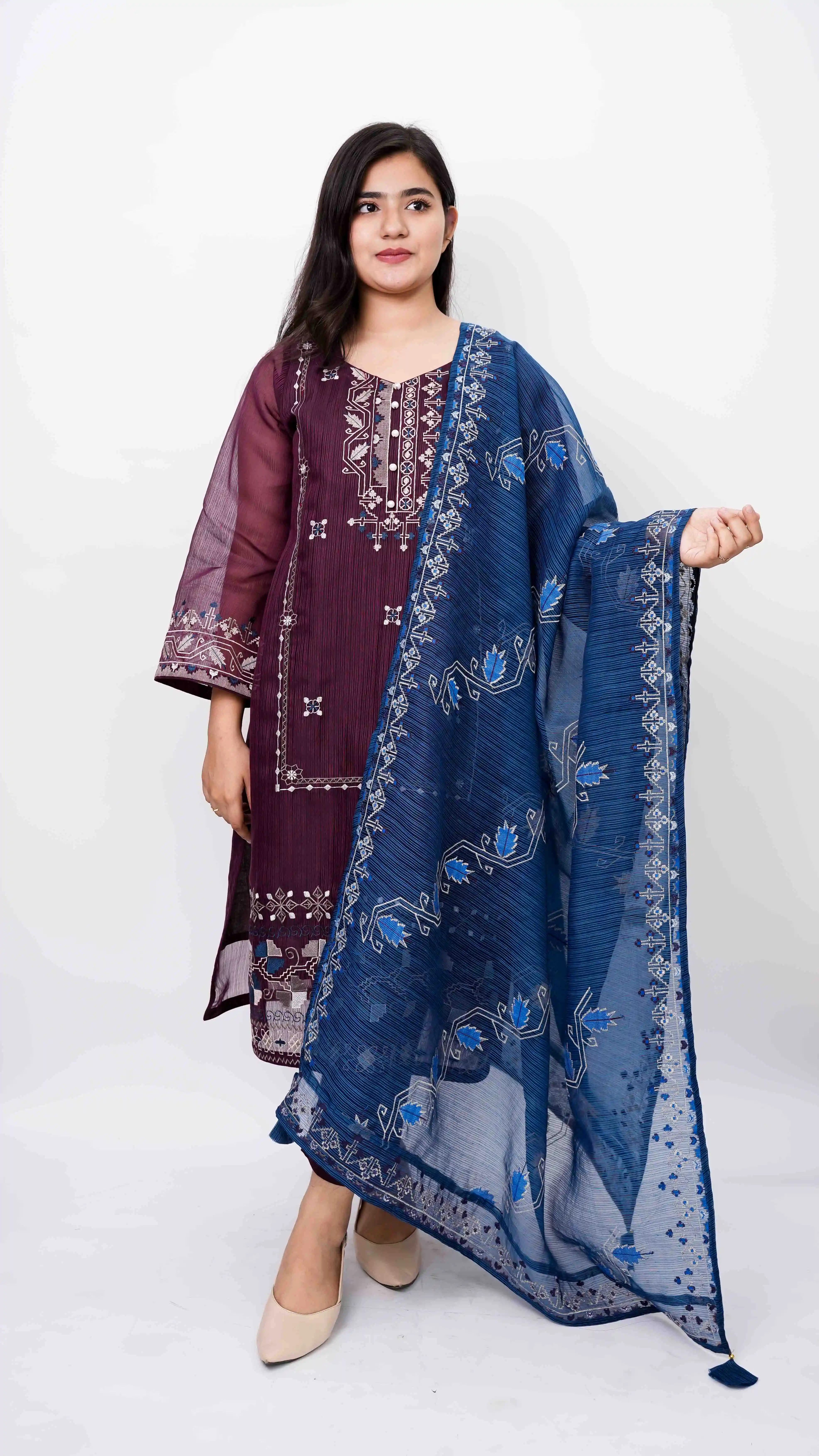 Jamdani Unstitched Four Piece Premium Kota Organza