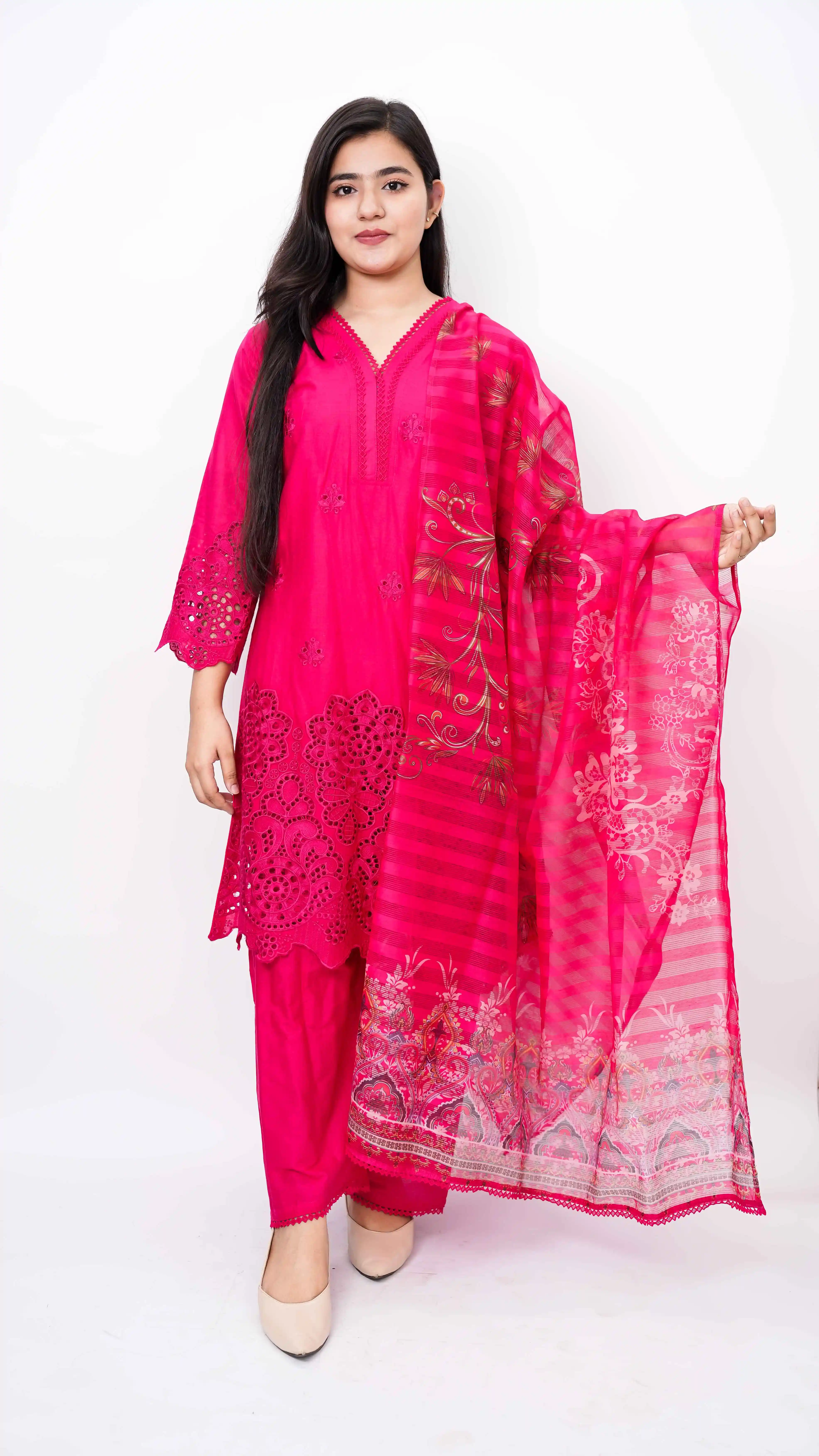Premium Soft Cotton Ready Three Piece with Embroidery