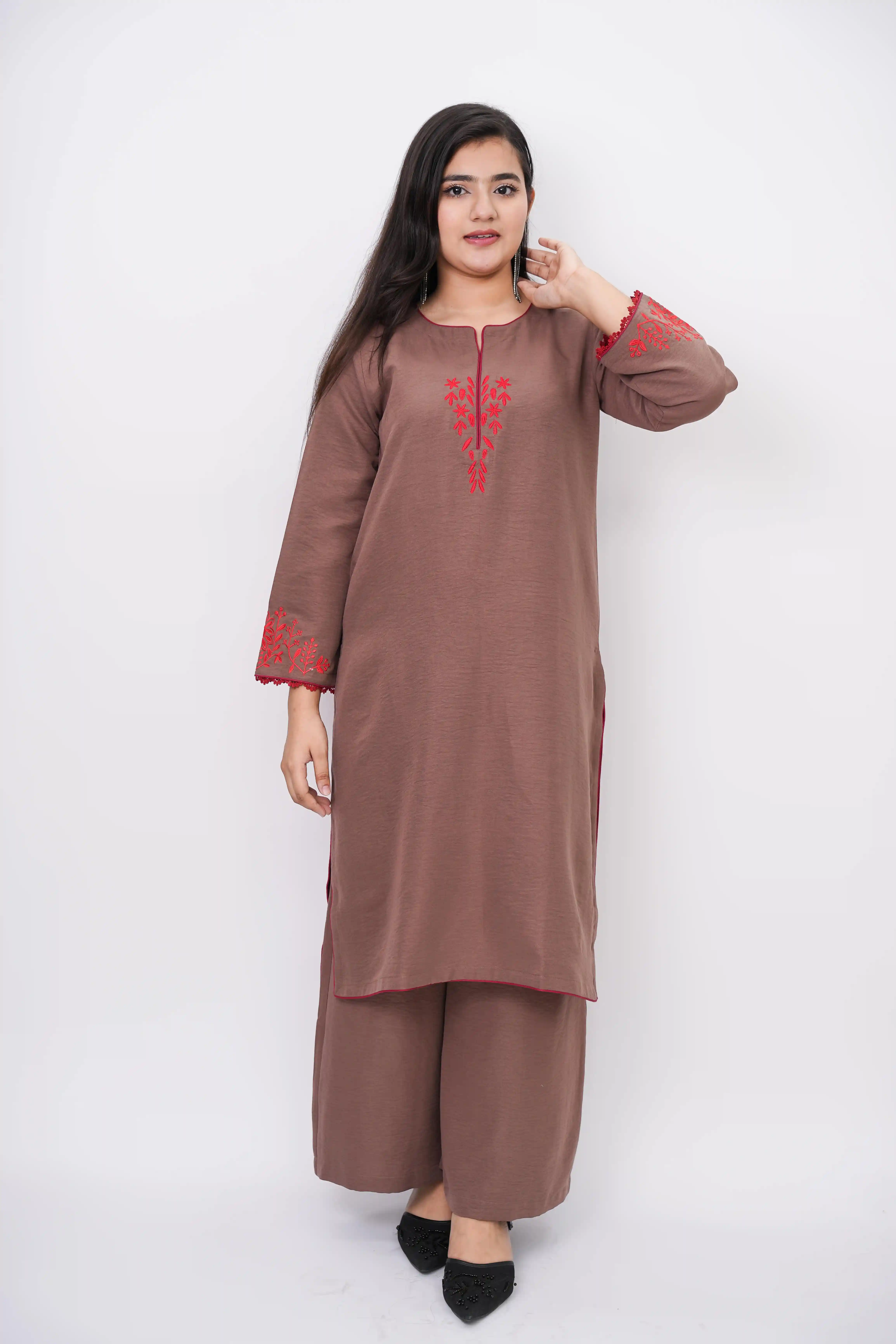 Georgette Co-ords Set with Piping and Embroidery Work