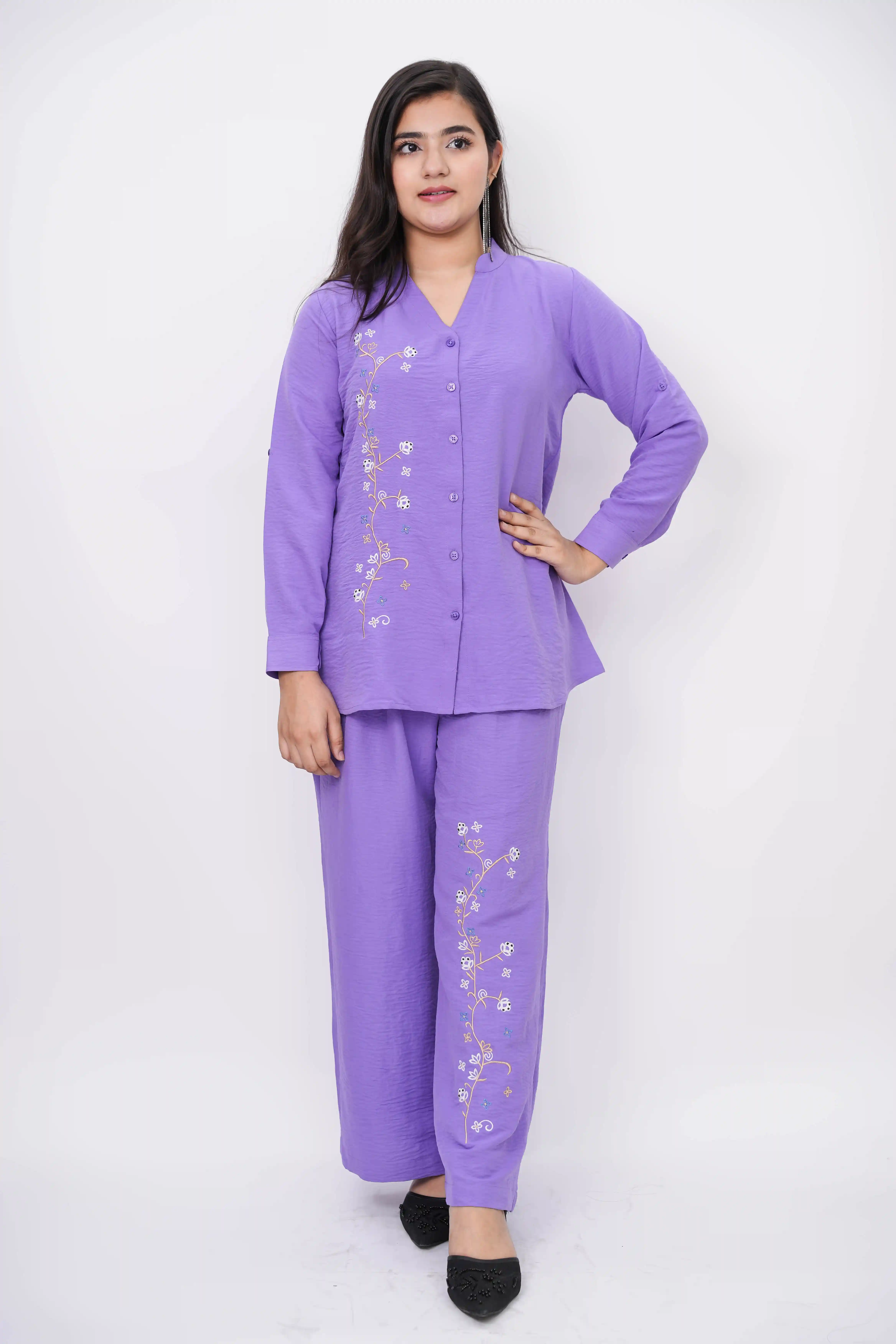 Viscose Cotton Co-ords Set with Dress and Pant Embroidery