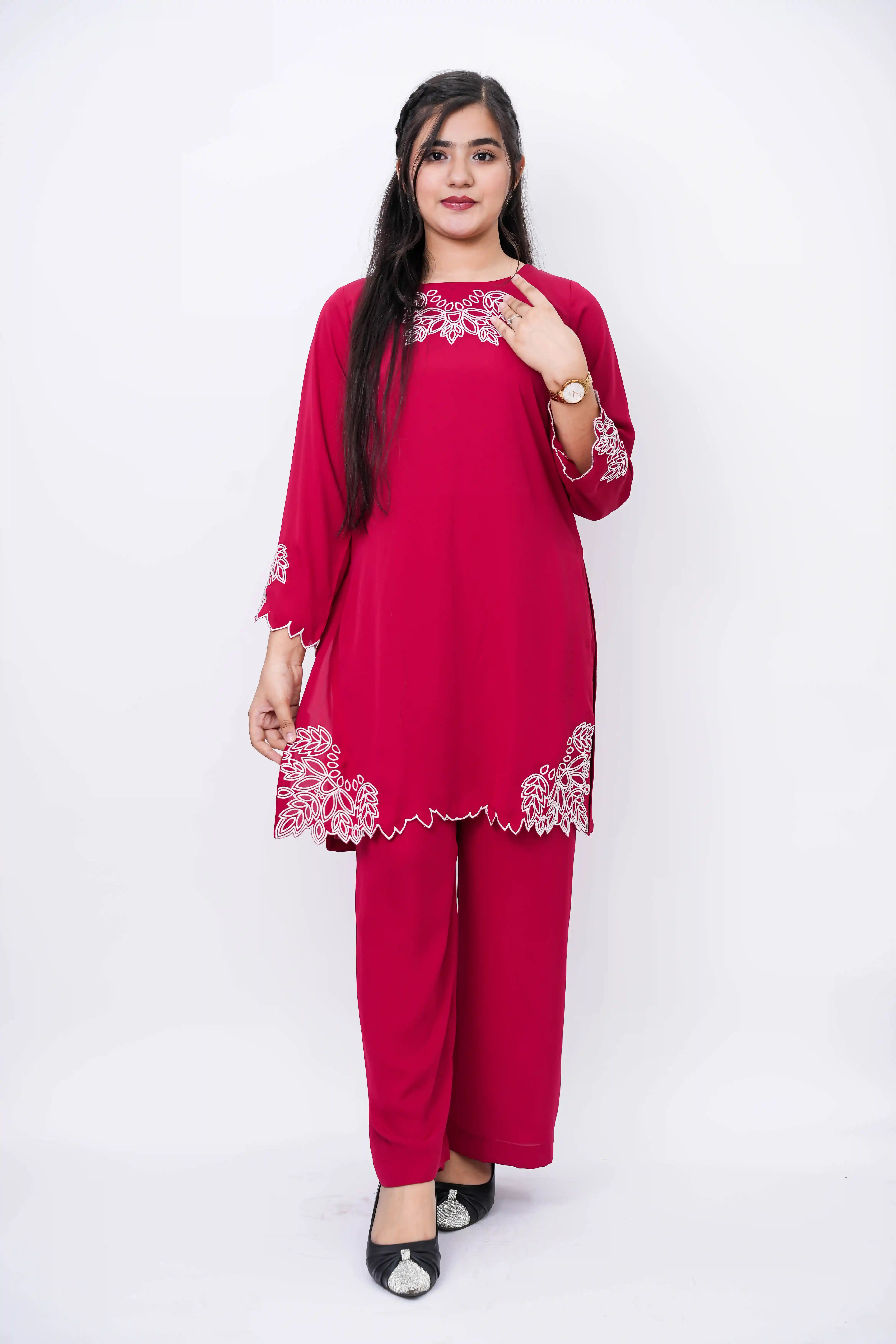 Trendy Cherry Georgette Co-ords Set