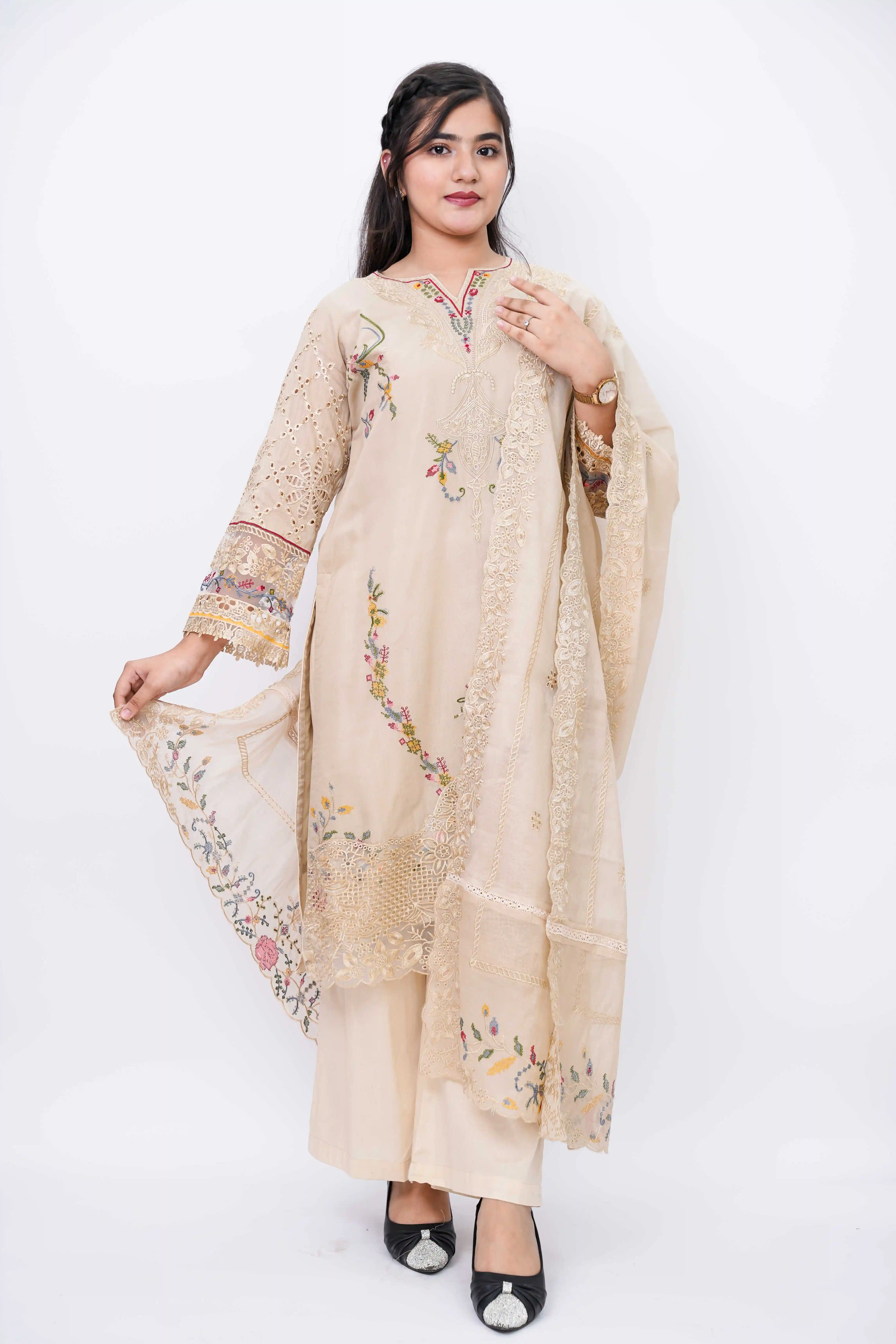 Pure Cotton Unstitched Three Piece with Embroidery
