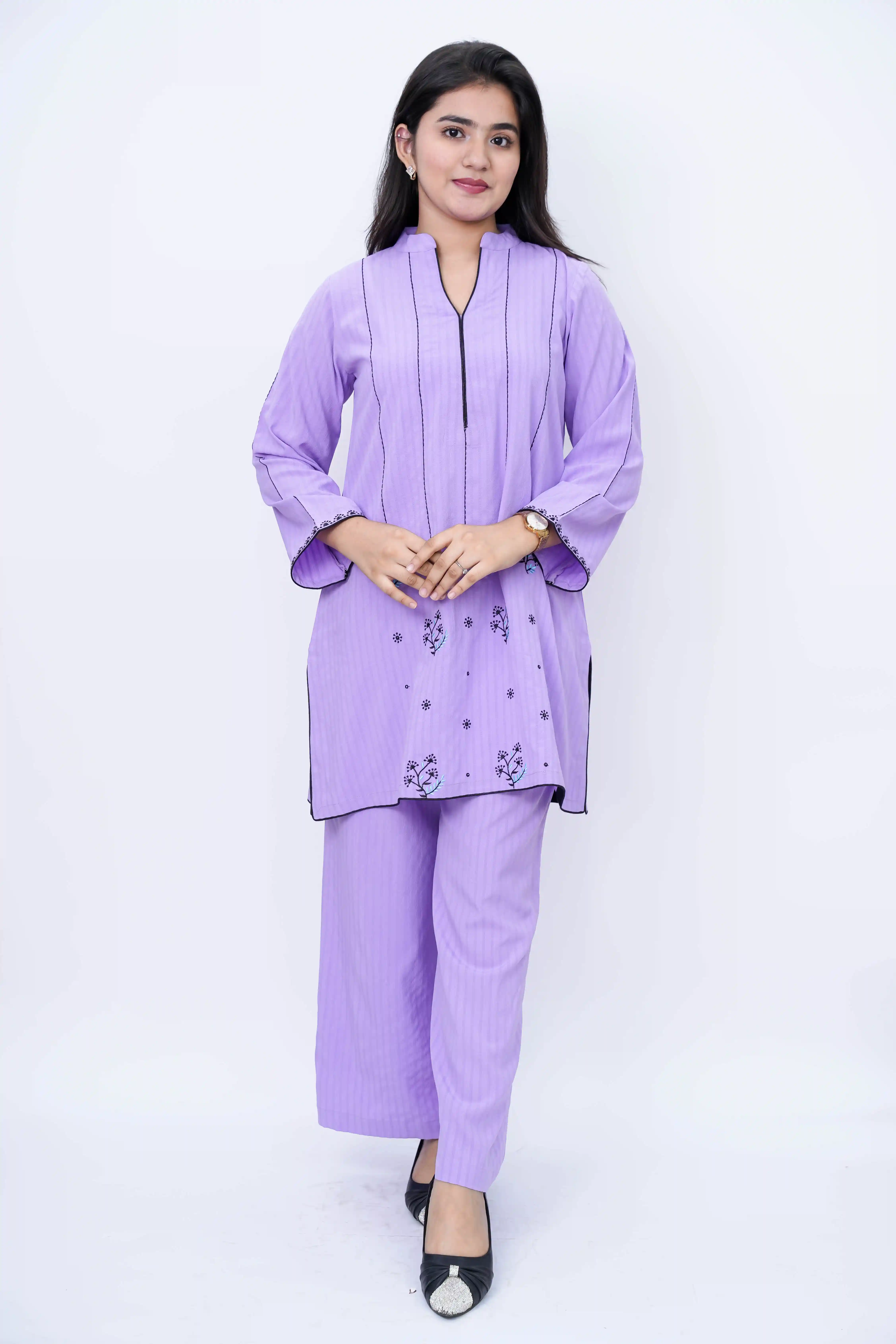 Stripe Jafran Co-ords Set with Elegant Embroidery