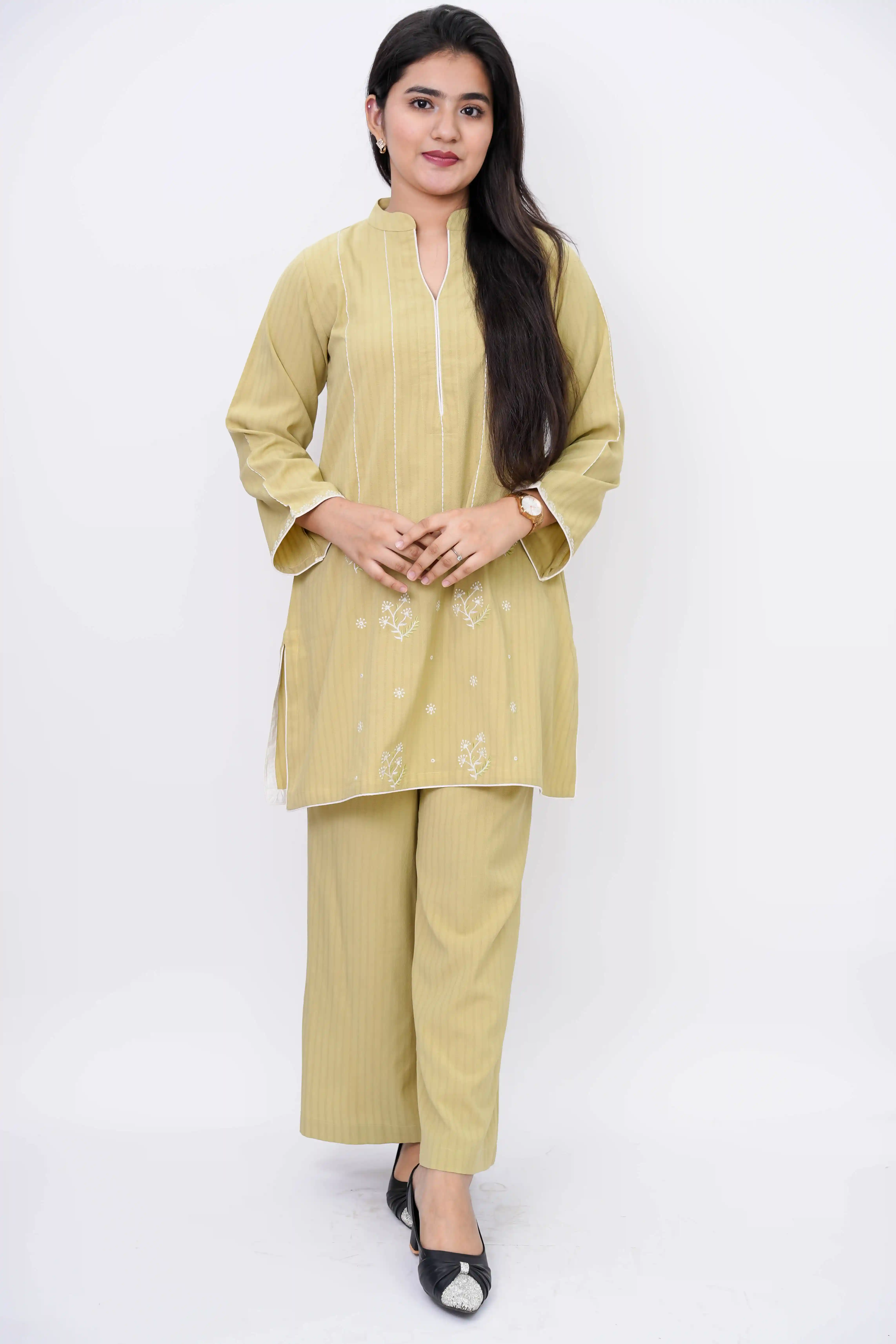 Trendy Stripe Jafran Co-ords Set with Embroidery
