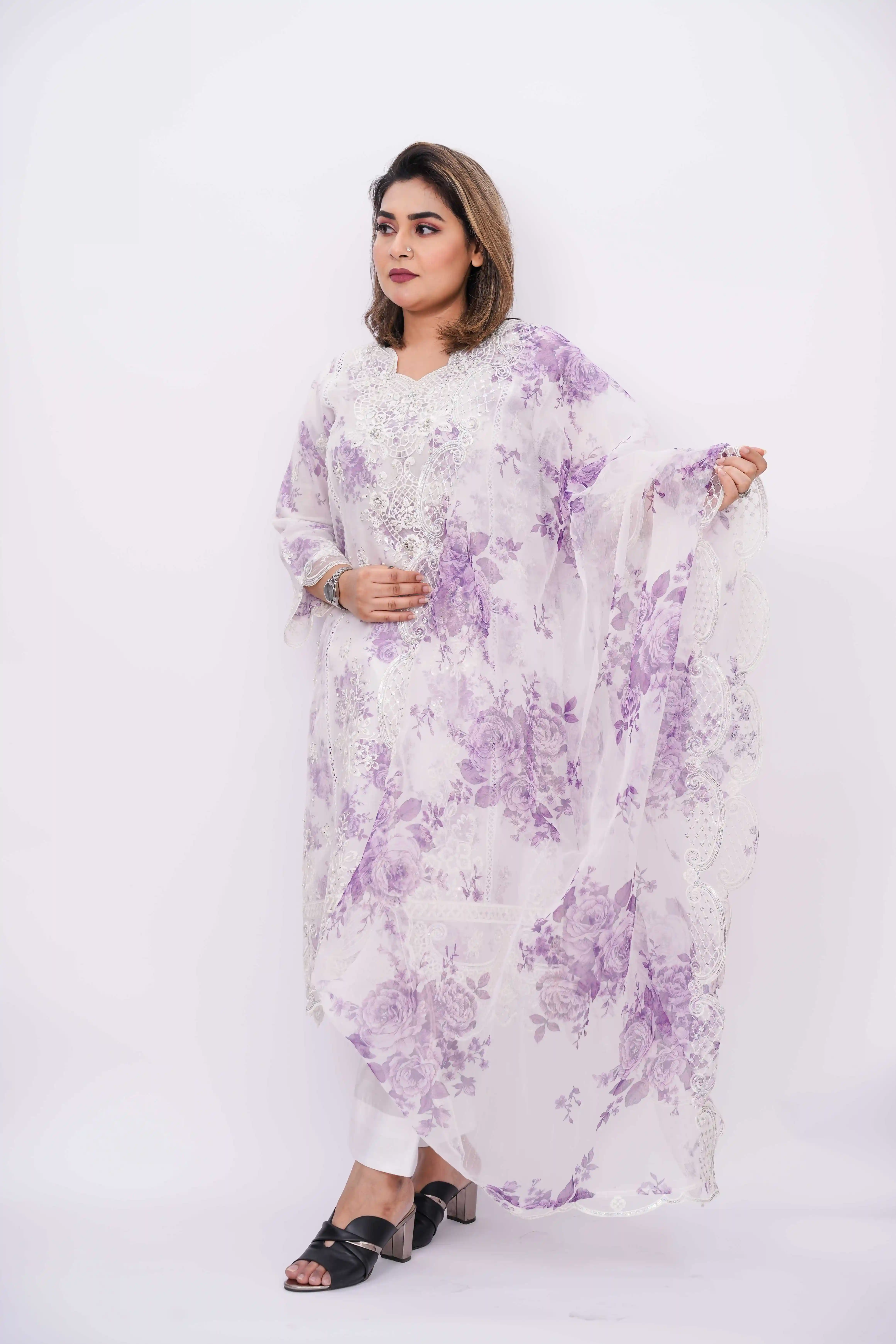 Premium Organza Unstitched Three Piece with Embroidery