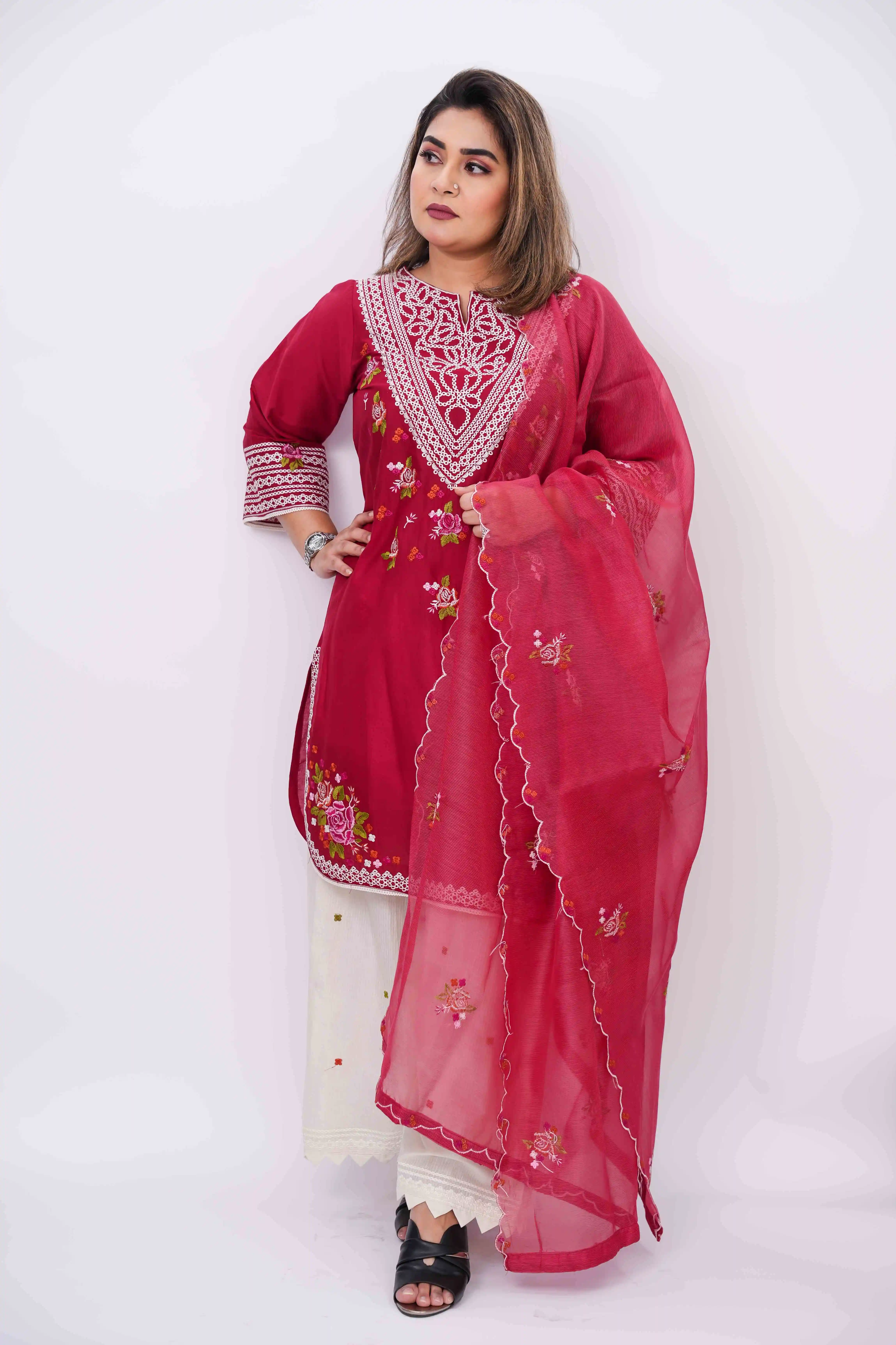 Premium Cotton Unstitched Embroidery Three Piece