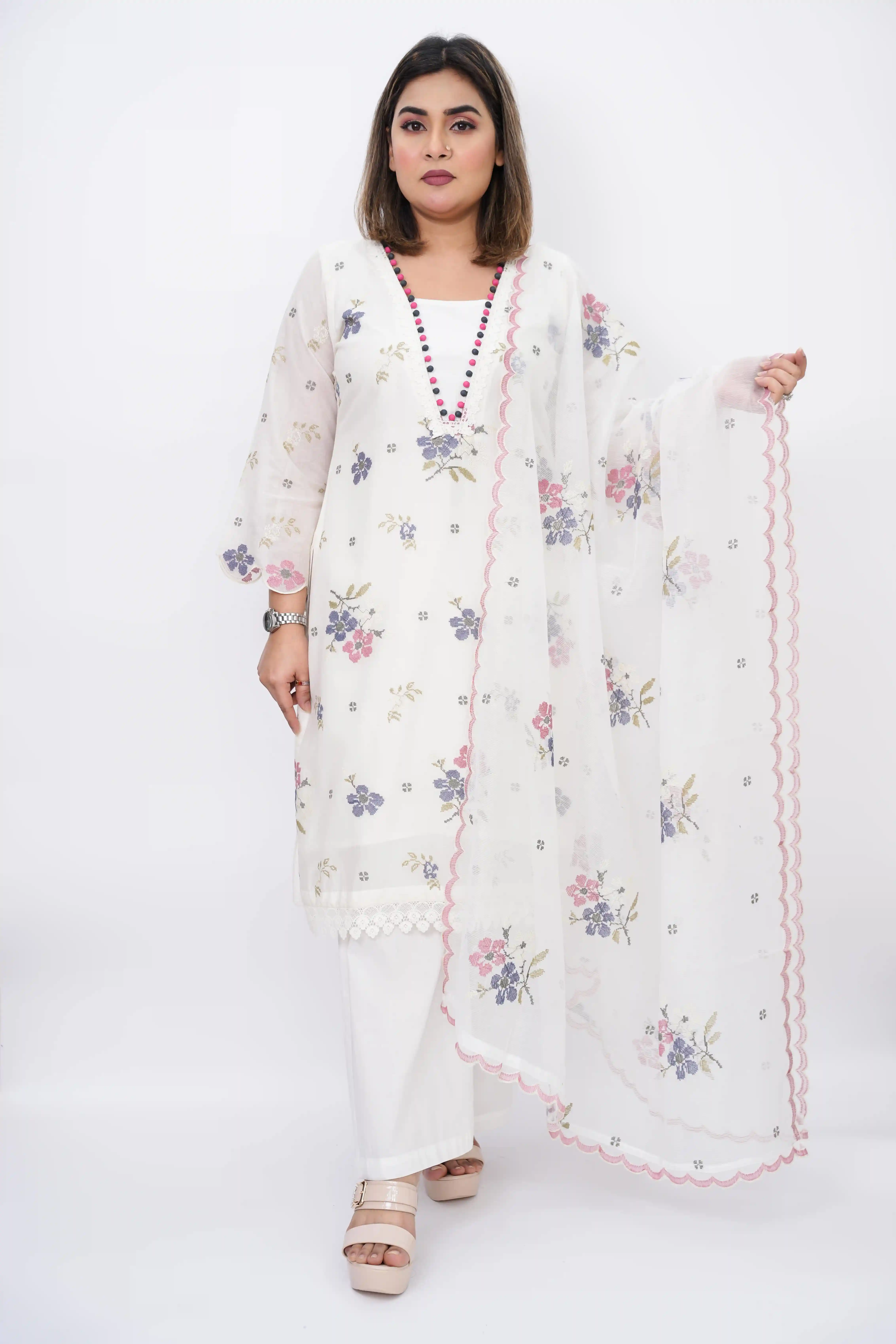 Premium Cotton Unstitched Three-Piece with Sequin Work
