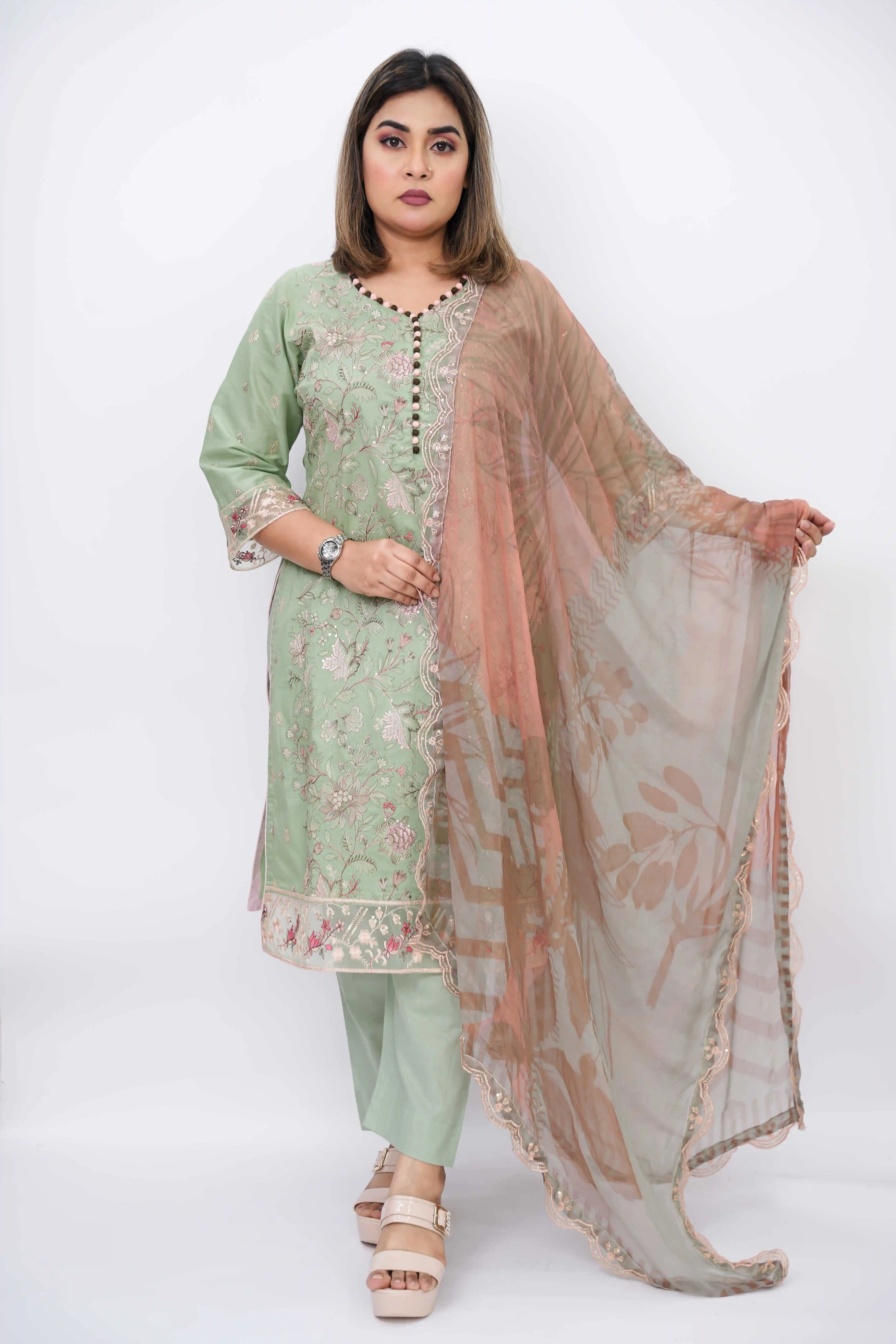 Premium Cotton Unstitched Three-Piece with Embroidery