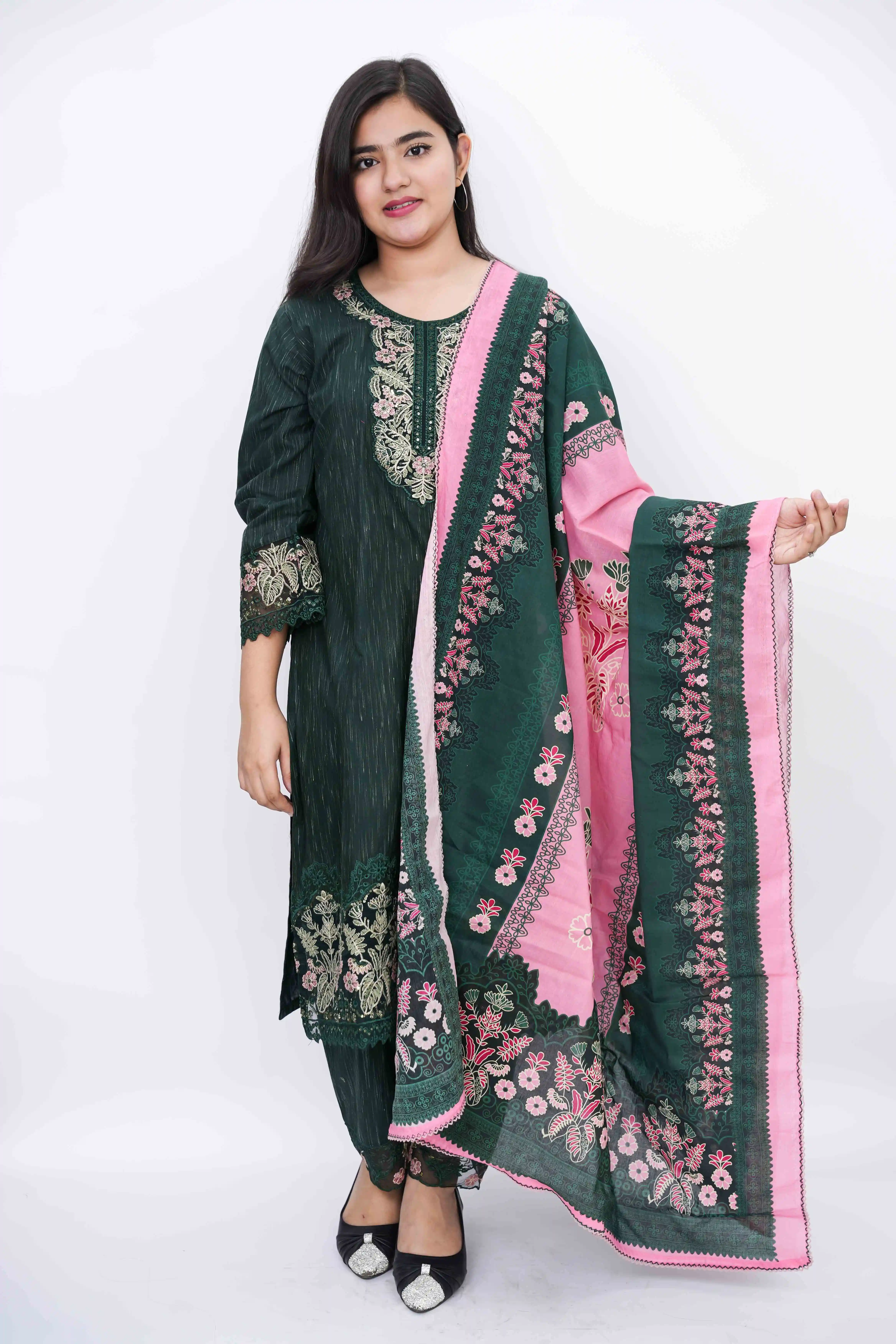 Premium Cotton Ready Three-Piece with Embroidery