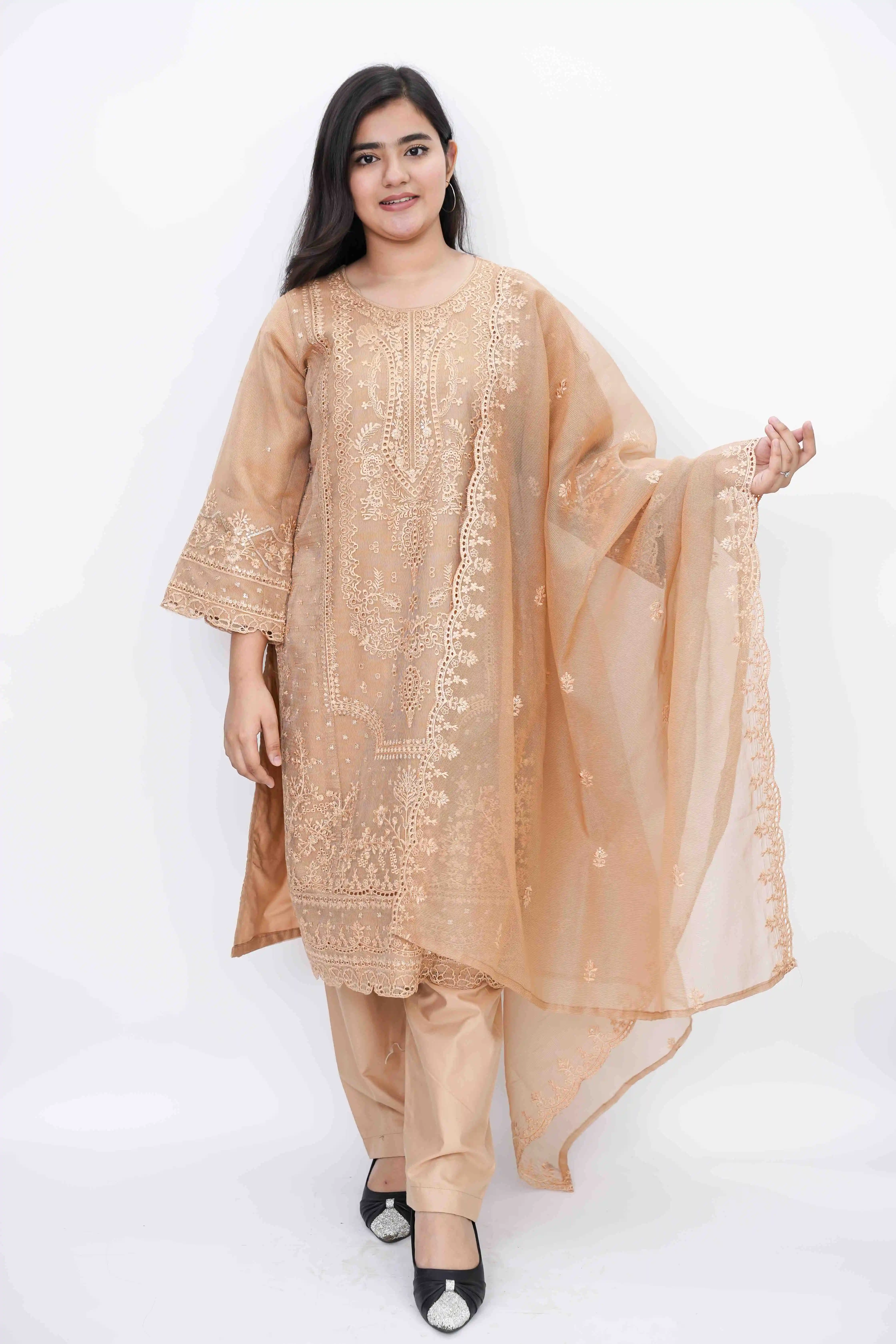 Quota Organza Ready Three-Piece with Embroidery