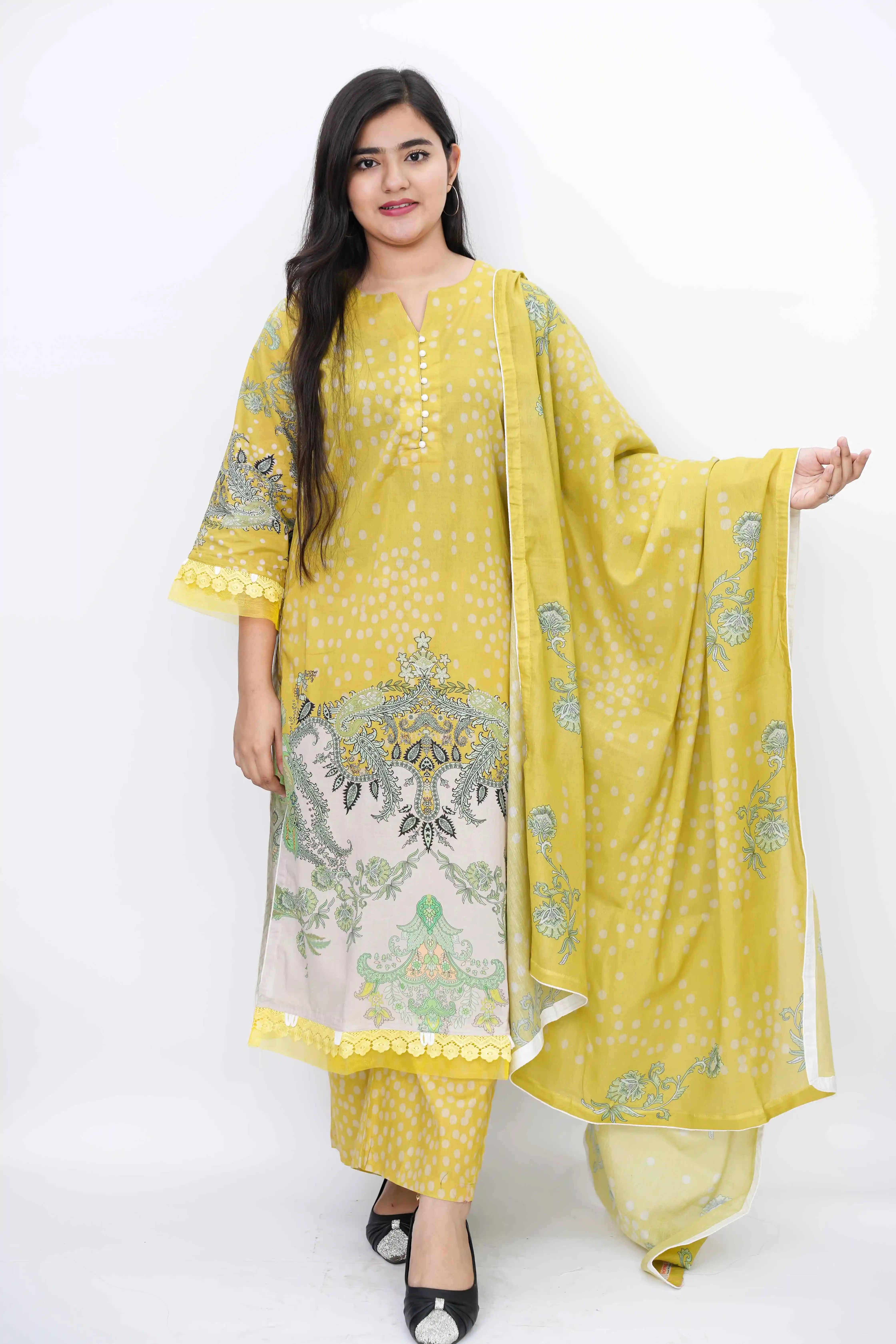 Luxury Cotton Ready Three Piece for Women – Full Digital Print with Embroidery