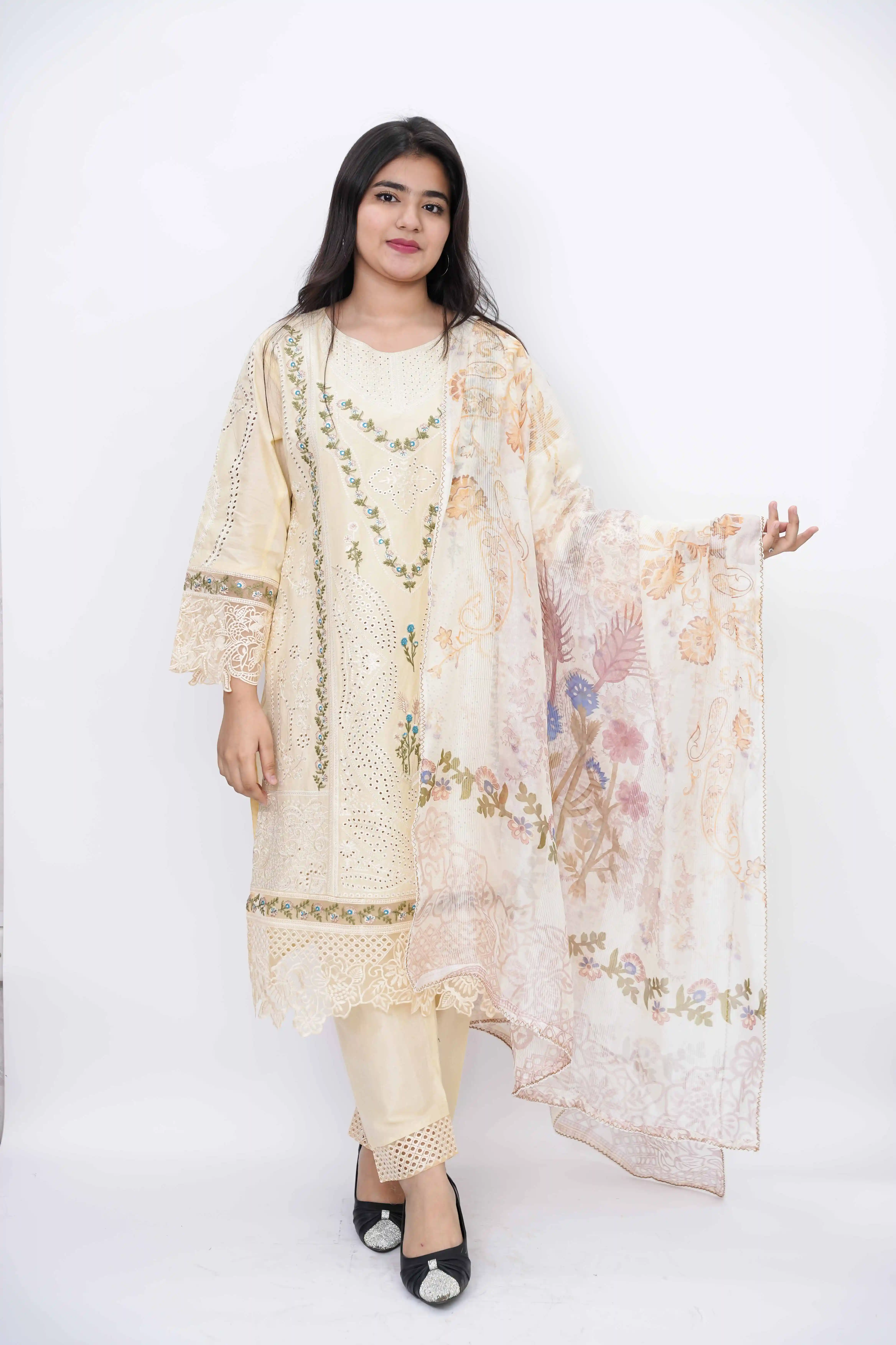 Premium Cotton Ready Three-Piece with Sequin Work