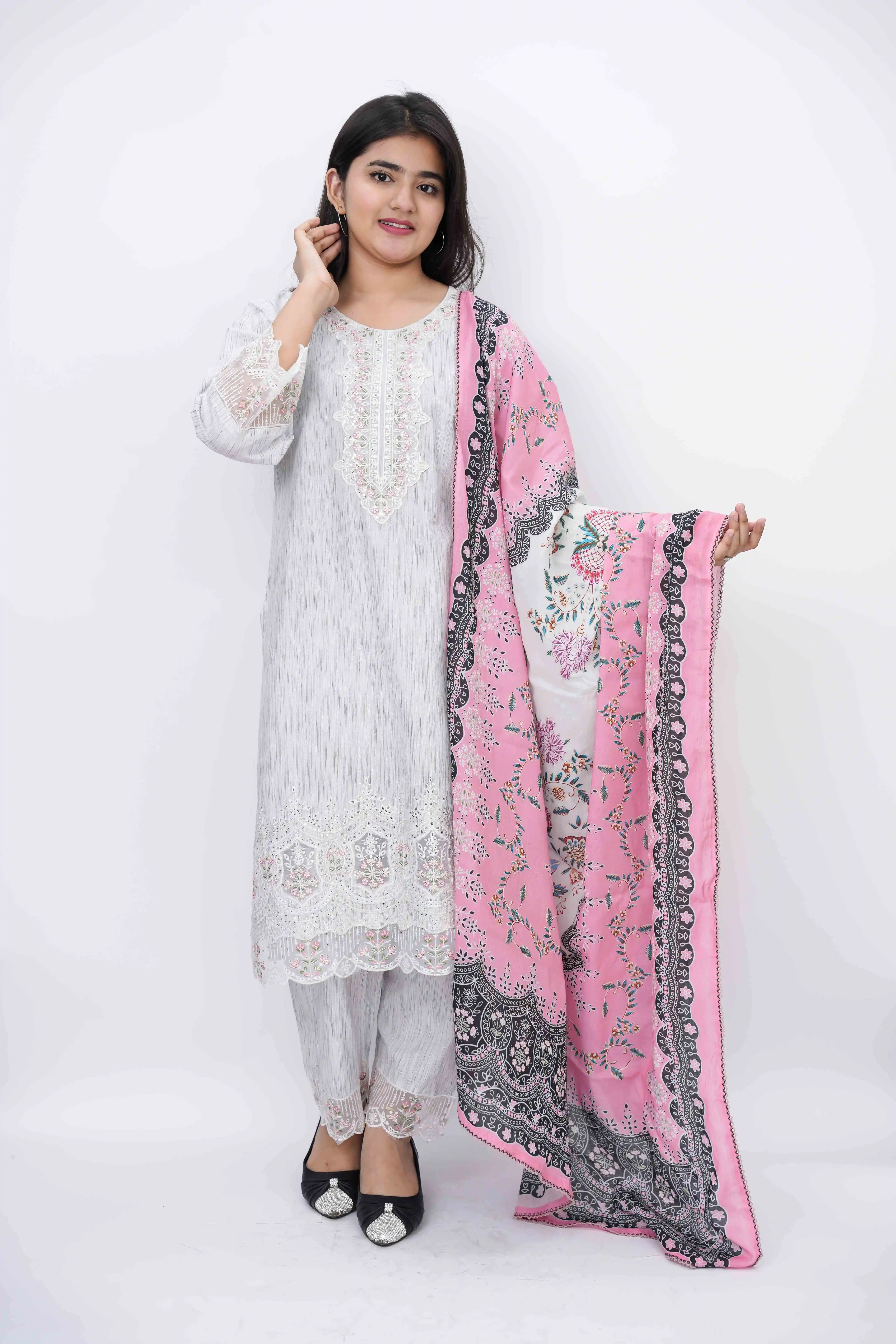 Premium Cotton Ready Three-Piece with Embroidery