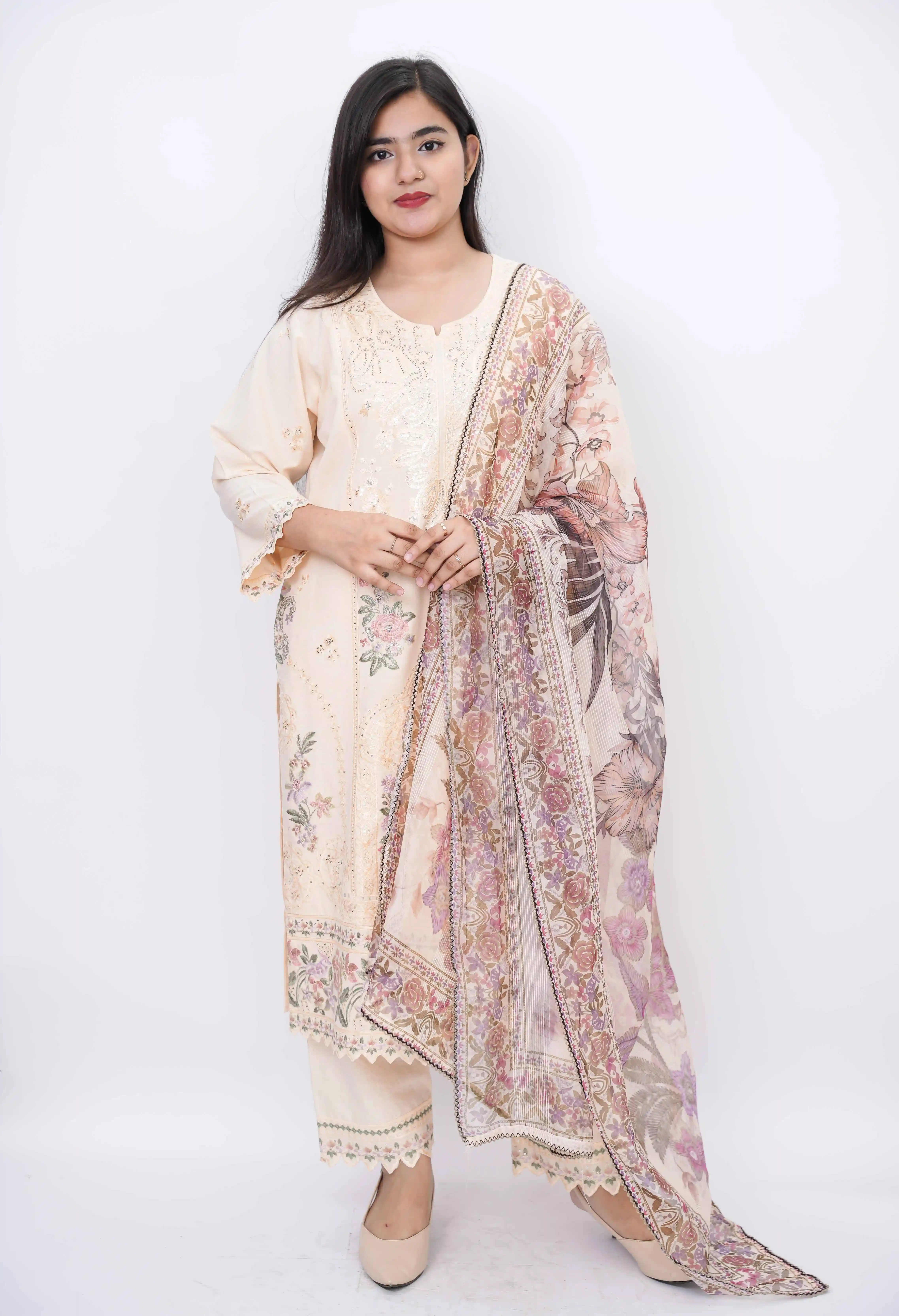 Classic Embroidered Cotton Three-Piece Suit