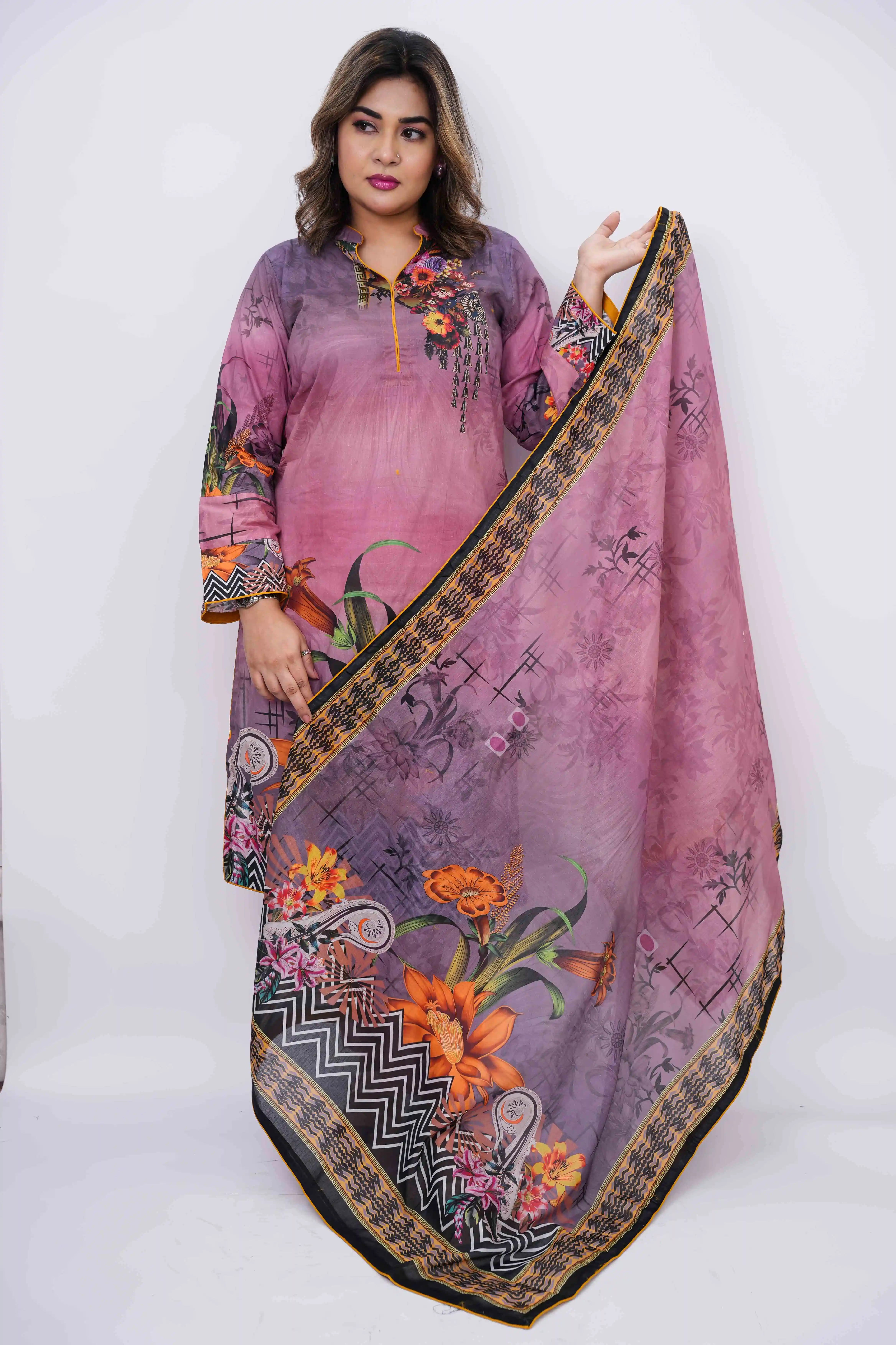 Ready Three Piece Lawn Cotton with Orna
