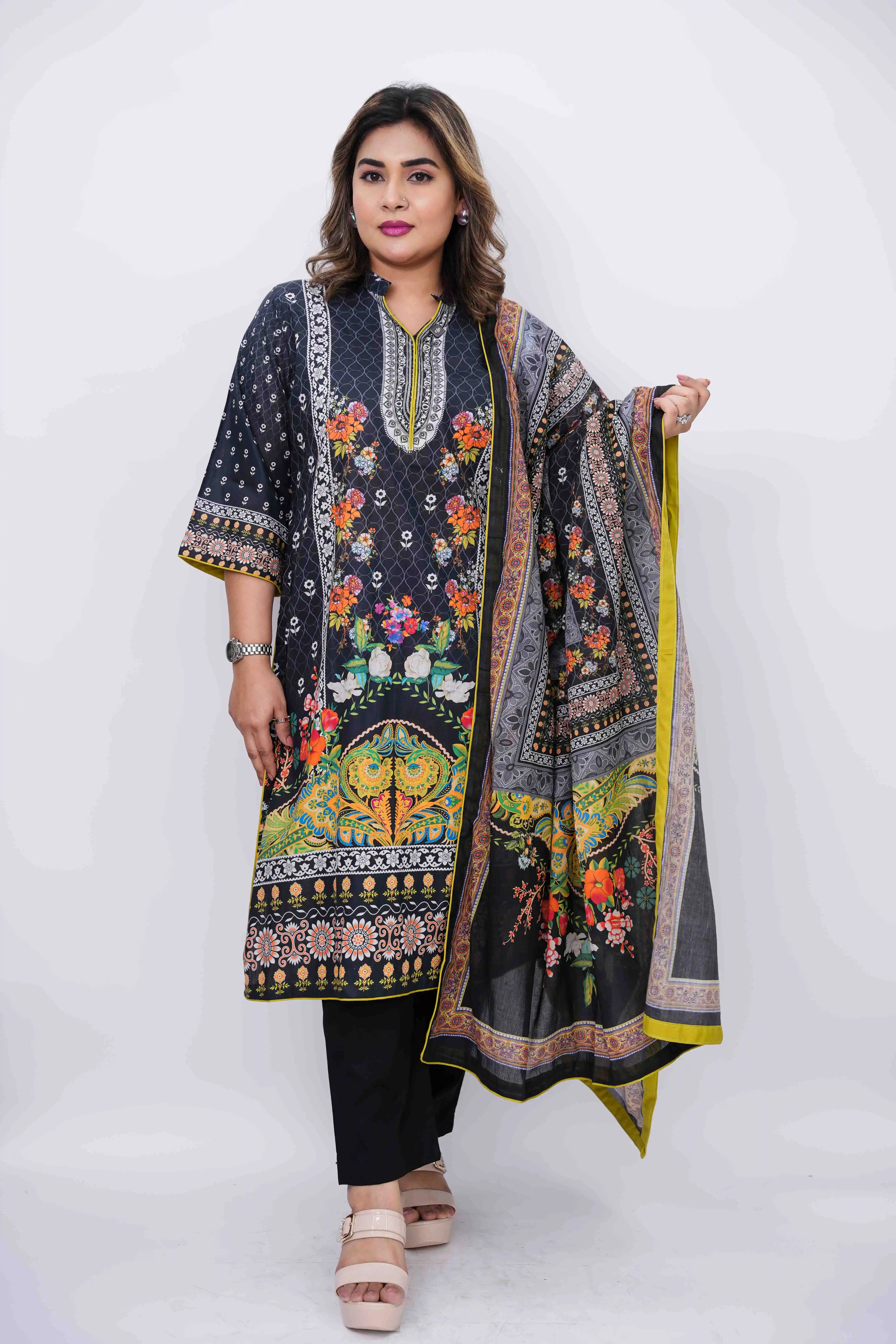 Pure Cotton Digital Print Ready Three-Piece