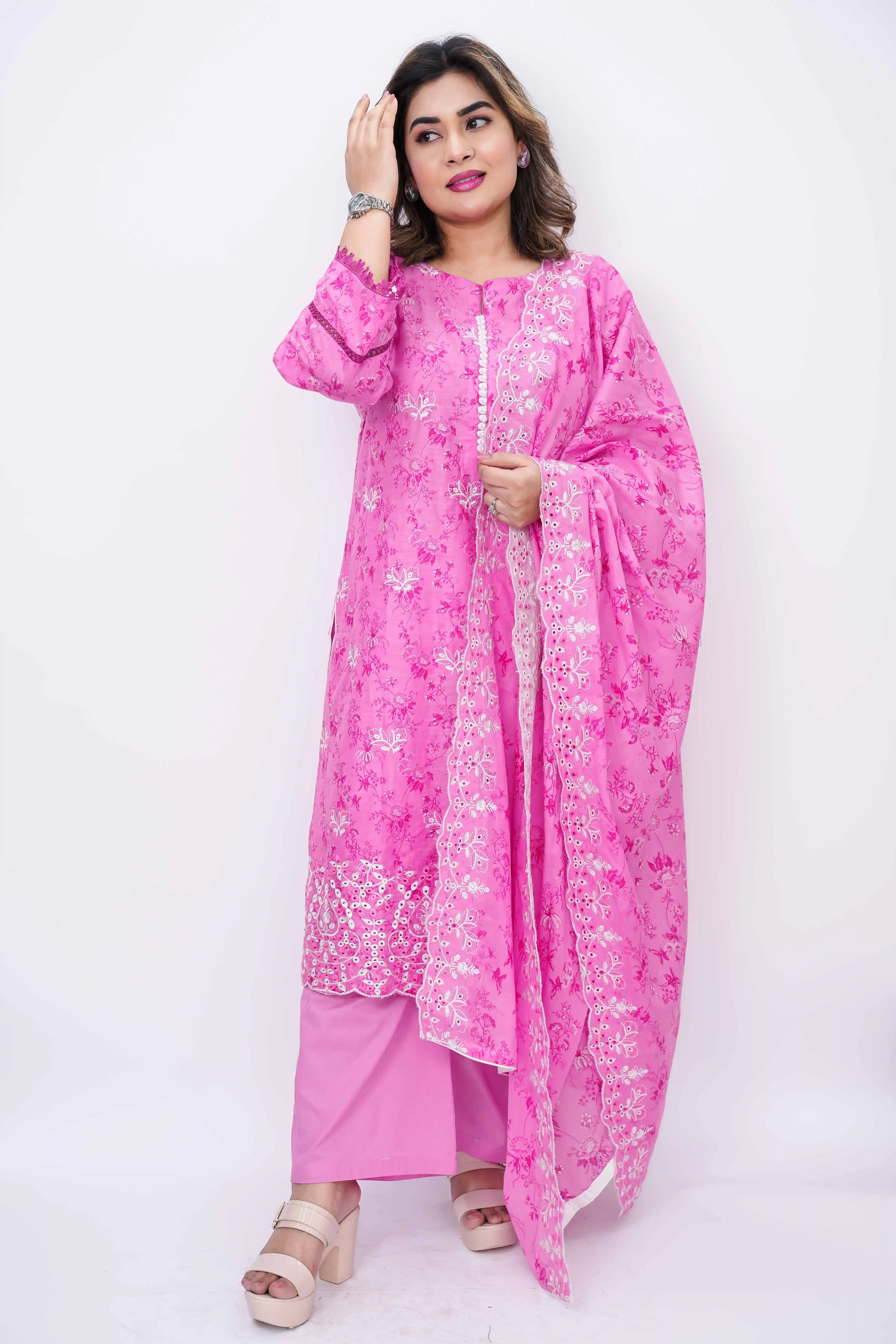 Pure Cotton Ready Three Piece – Embroidered