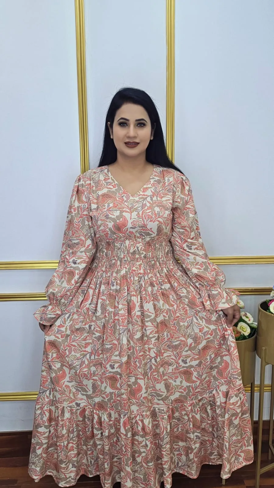 Stylish Imported Linen Full Sleeve Long Gown