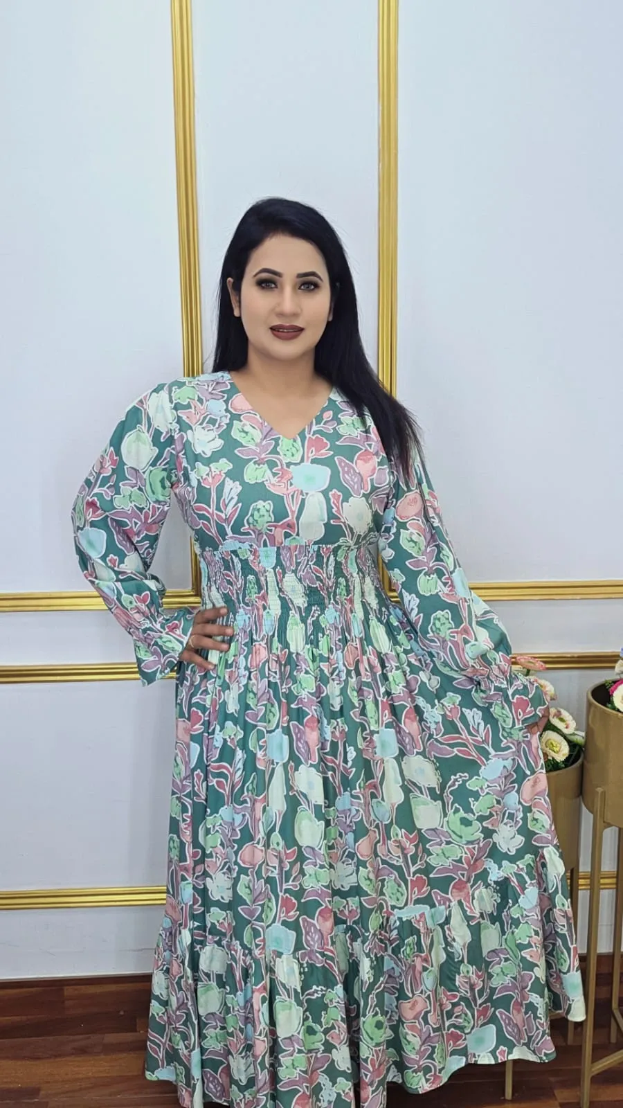 Women's Imported Linen Full Sleeve Long Gown