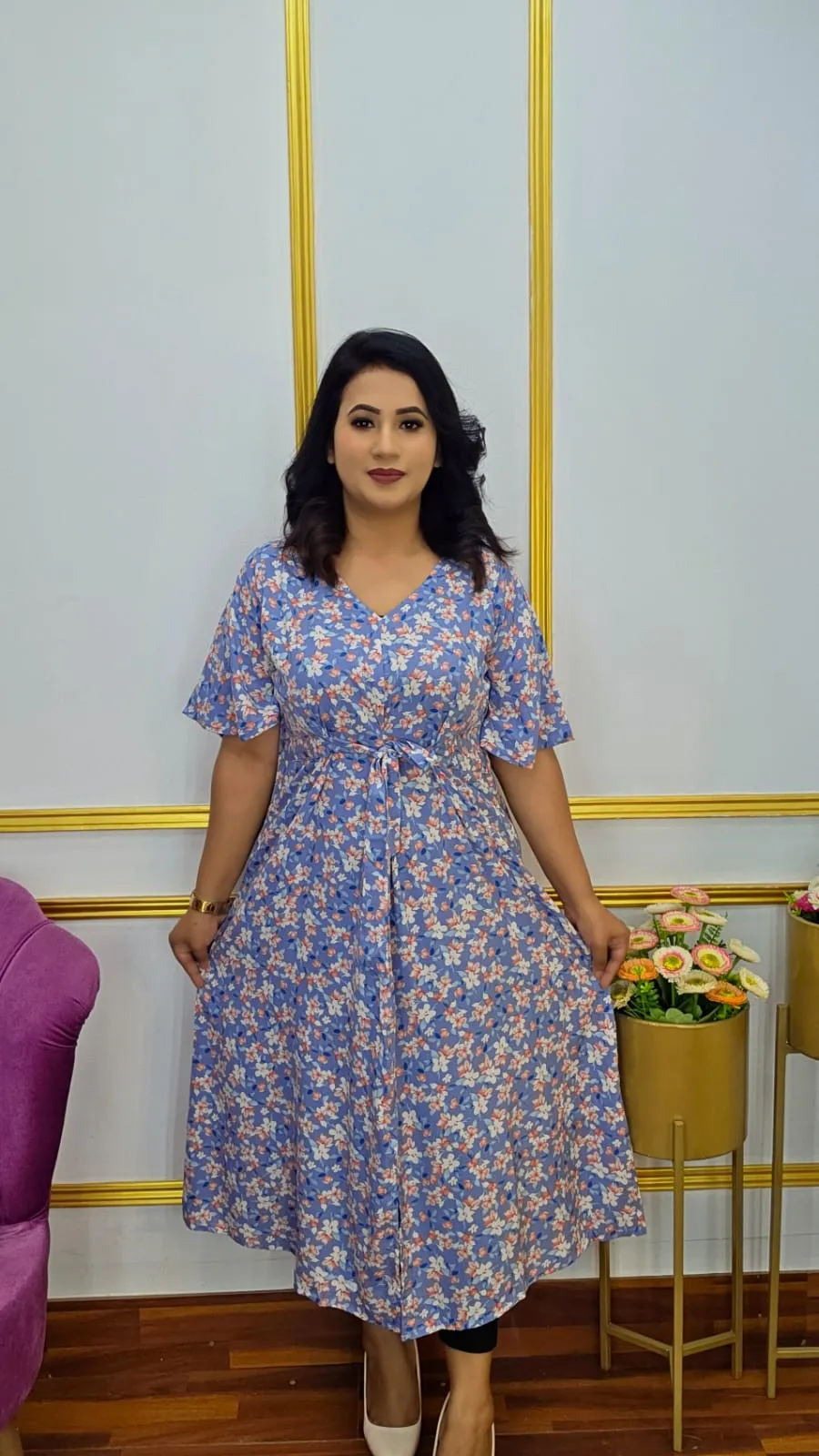 Beautiful Floral Print Designer Midi Gown | Shopping Zone BD | Style #G1380S